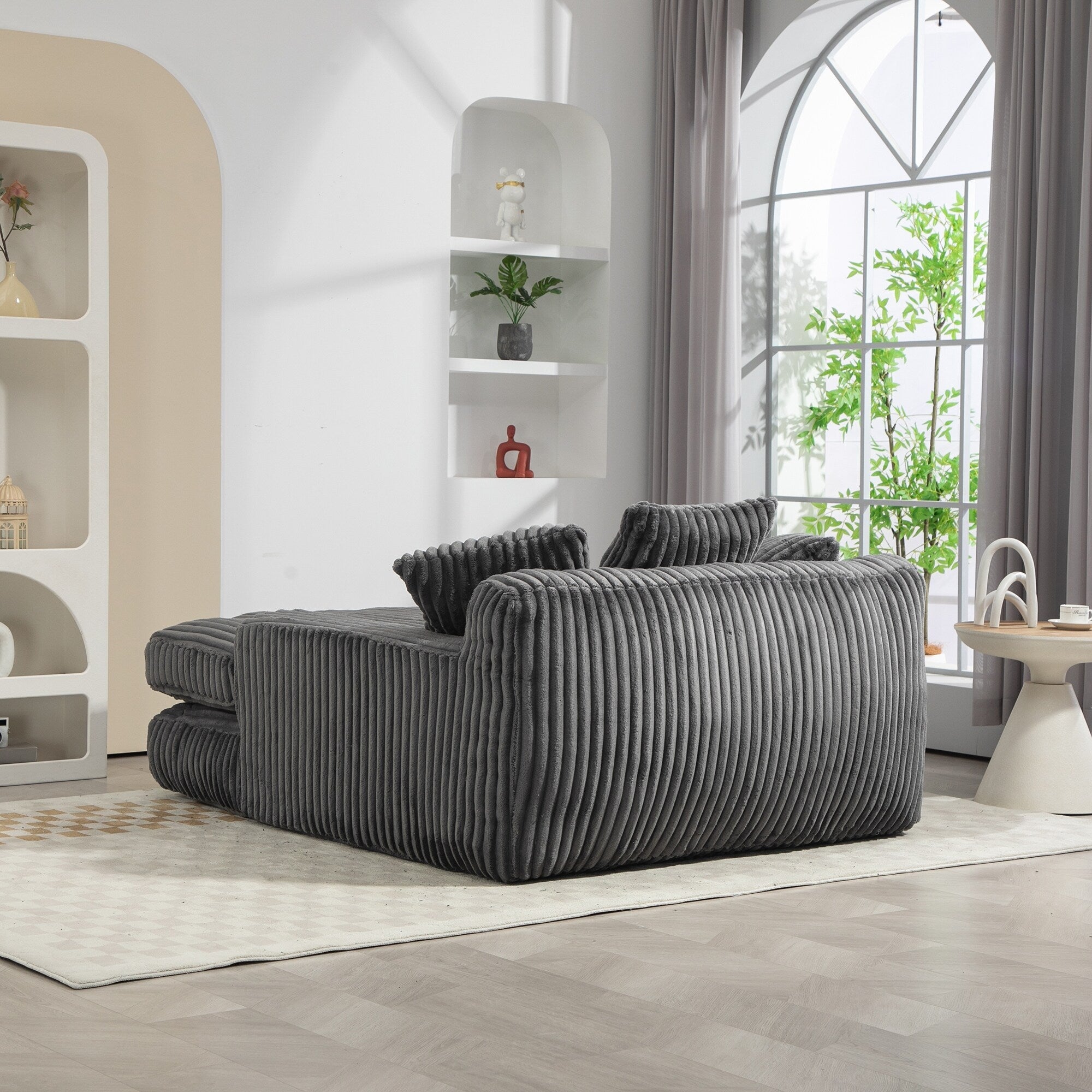 Corduroy Sleeper Sofa with High-Elastic Sponge Cushioning, No-Install Couch for Living Room