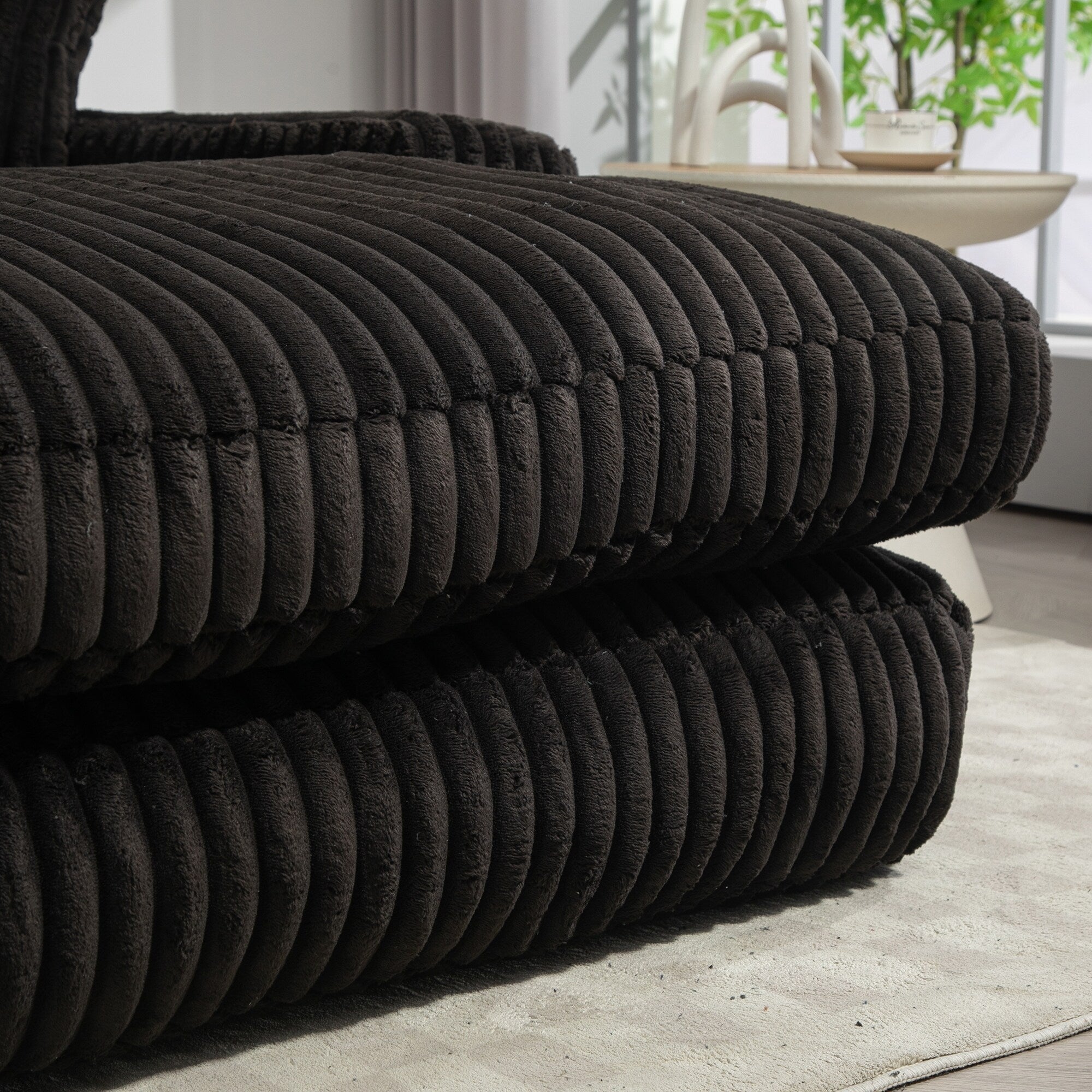 Corduroy Sleeper Sofa with High-Elastic Sponge Cushioning, No-Install Couch for Living Room