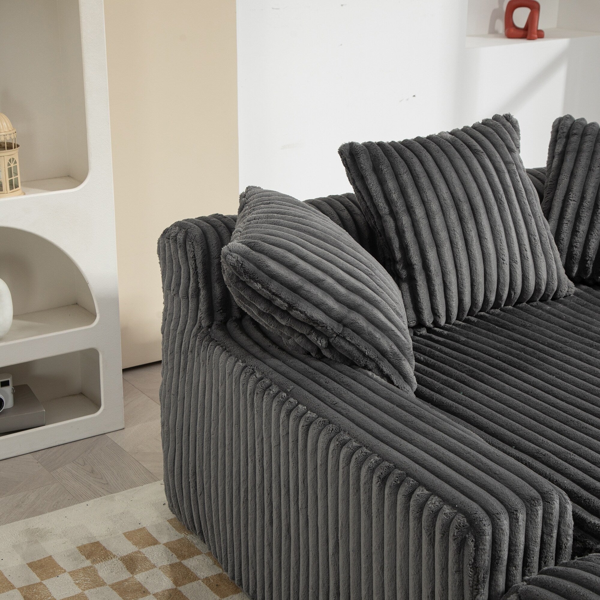 Corduroy Sleeper Sofa with High-Elastic Sponge Cushioning, No-Install Couch for Living Room