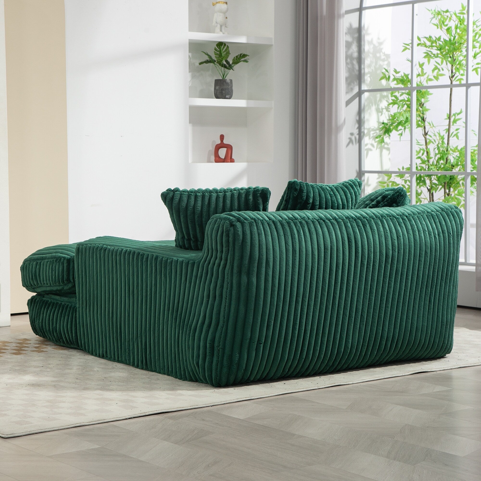 Corduroy Sleeper Sofa with High-Elastic Sponge Cushioning, No-Install Couch for Living Room