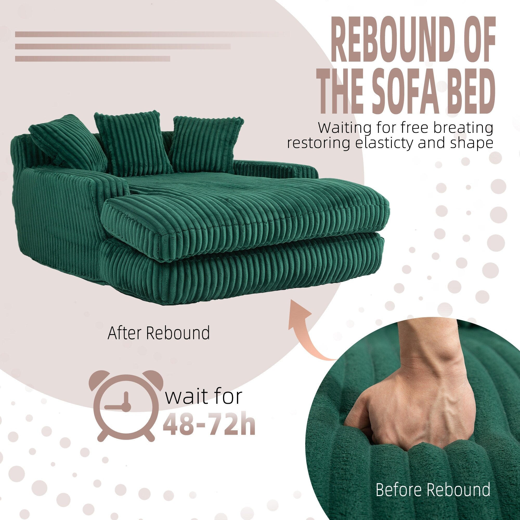 Corduroy Sleeper Sofa with High-Elastic Sponge Cushioning, No-Install Couch for Living Room