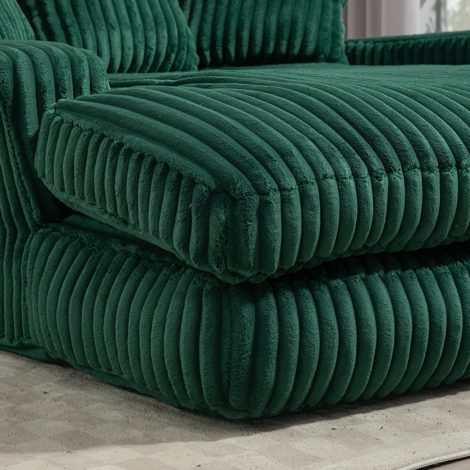 Corduroy Sleeper Sofa with High-Elastic Sponge Cushioning, No-Install Couch for Living Room