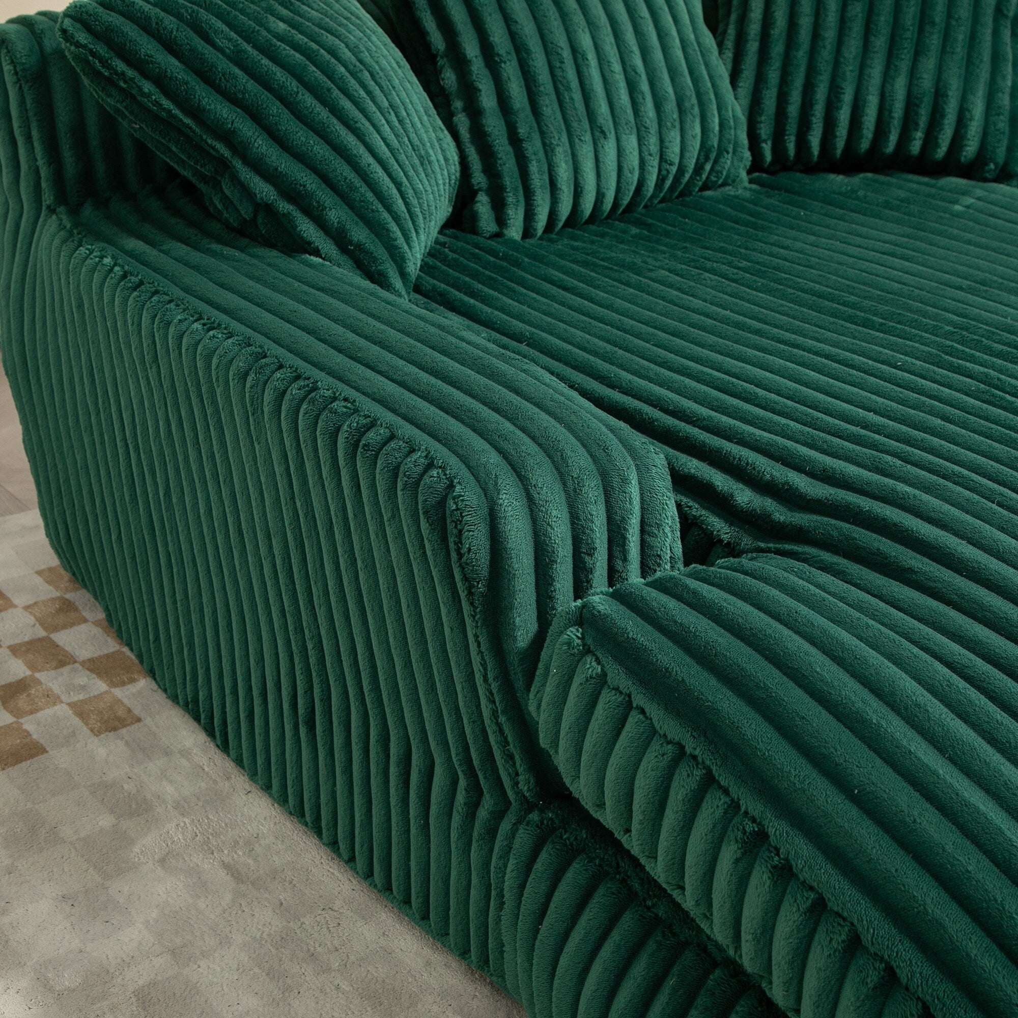 Corduroy Sleeper Sofa with High-Elastic Sponge Cushioning, No-Install Couch for Living Room