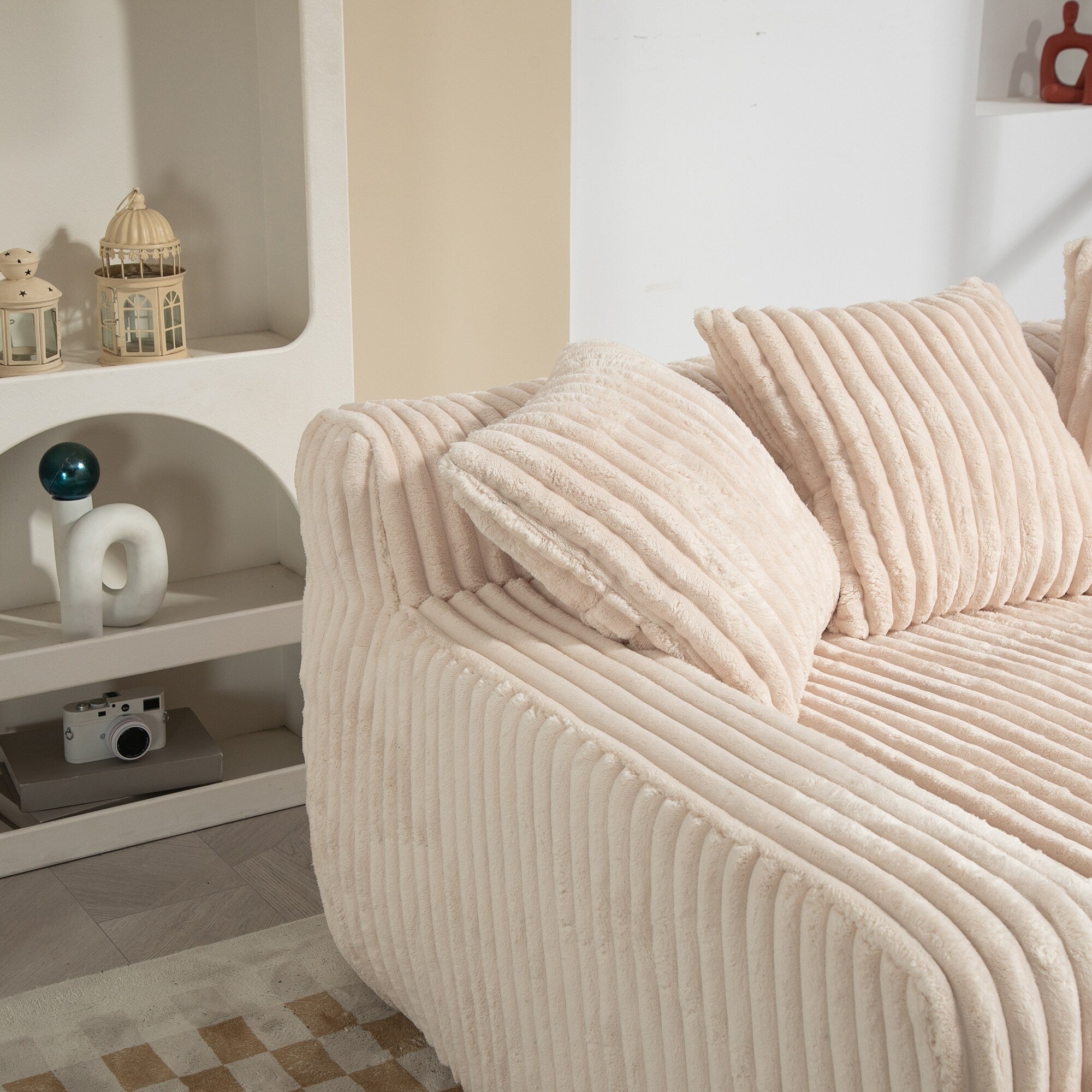 Corduroy Sleeper Sofa with High-Elastic Sponge Cushioning, No-Install Couch for Living Room