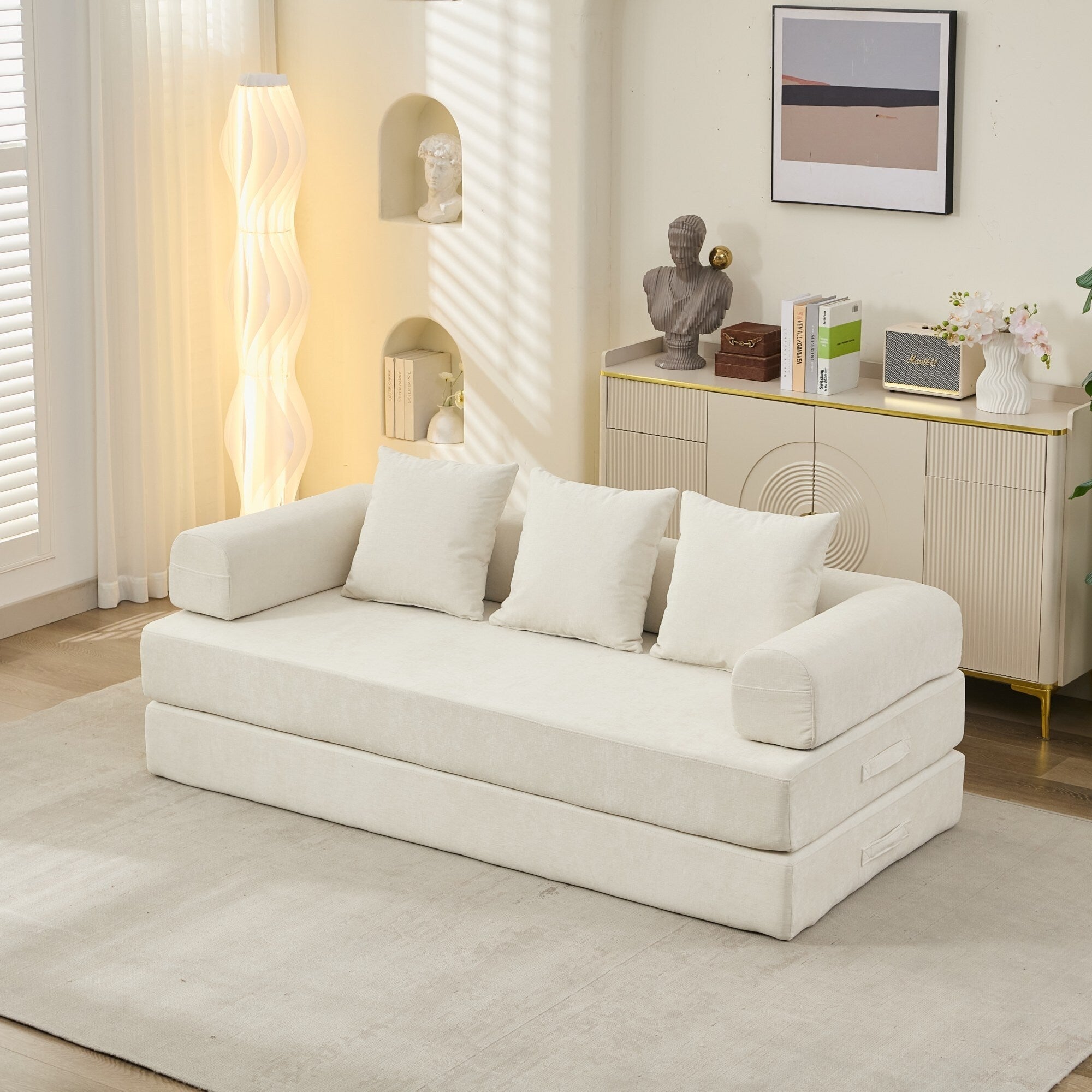 Comfy Convertible Folding Mattress Couch,Floor Sofa Bed, Chenille Floor Sofa With Armrest, Floor Sofa Lounge Couch