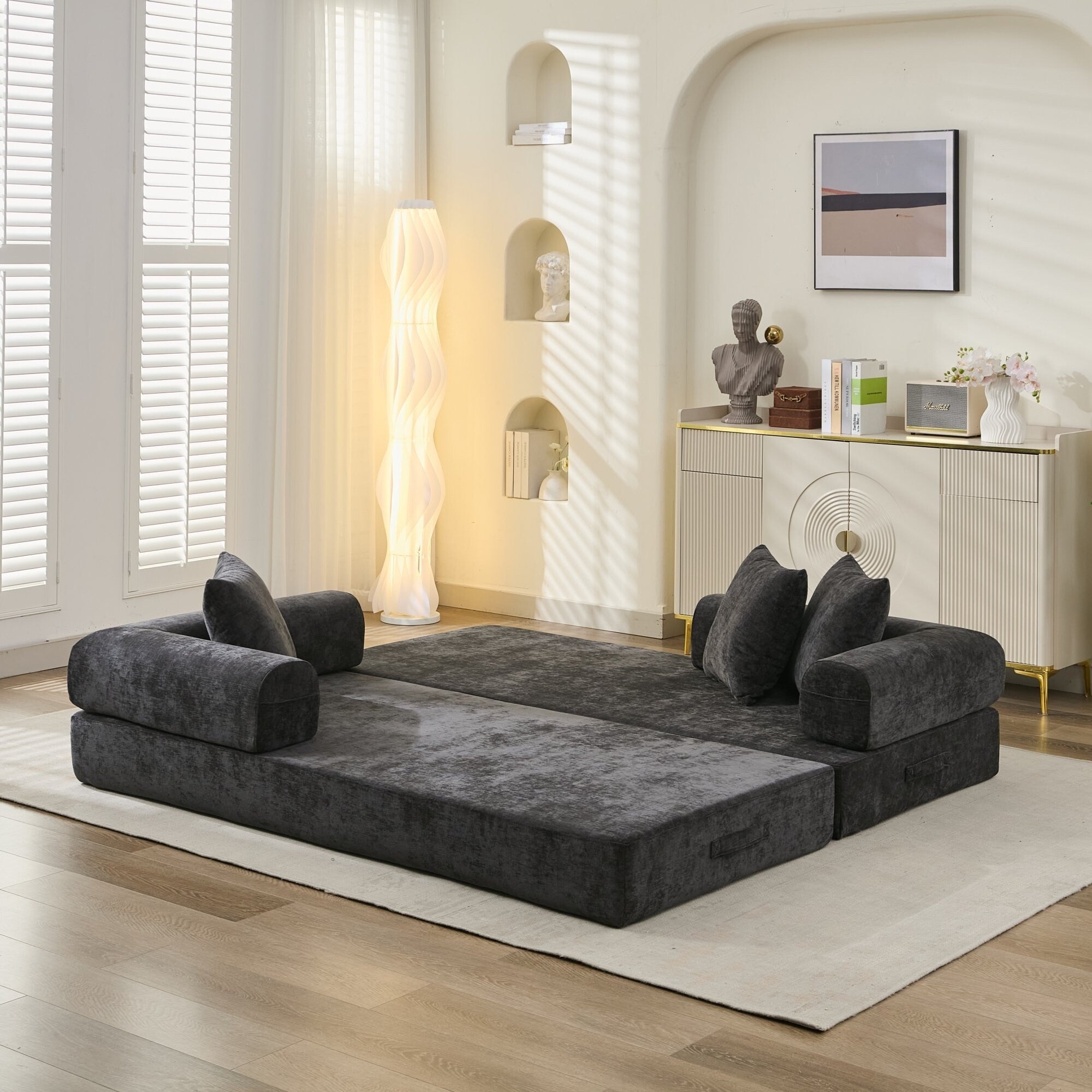 Comfy Convertible Folding Mattress Couch,Floor Sofa Bed, Chenille Floor Sofa With Armrest, Floor Sofa Lounge Couch