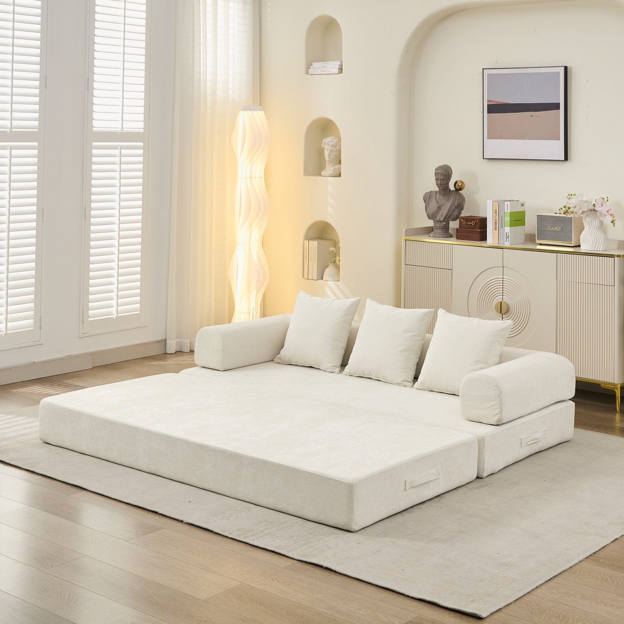Comfy Convertible Folding Mattress Couch,Floor Sofa Bed, Chenille Floor Sofa With Armrest, Floor Sofa Lounge Couch