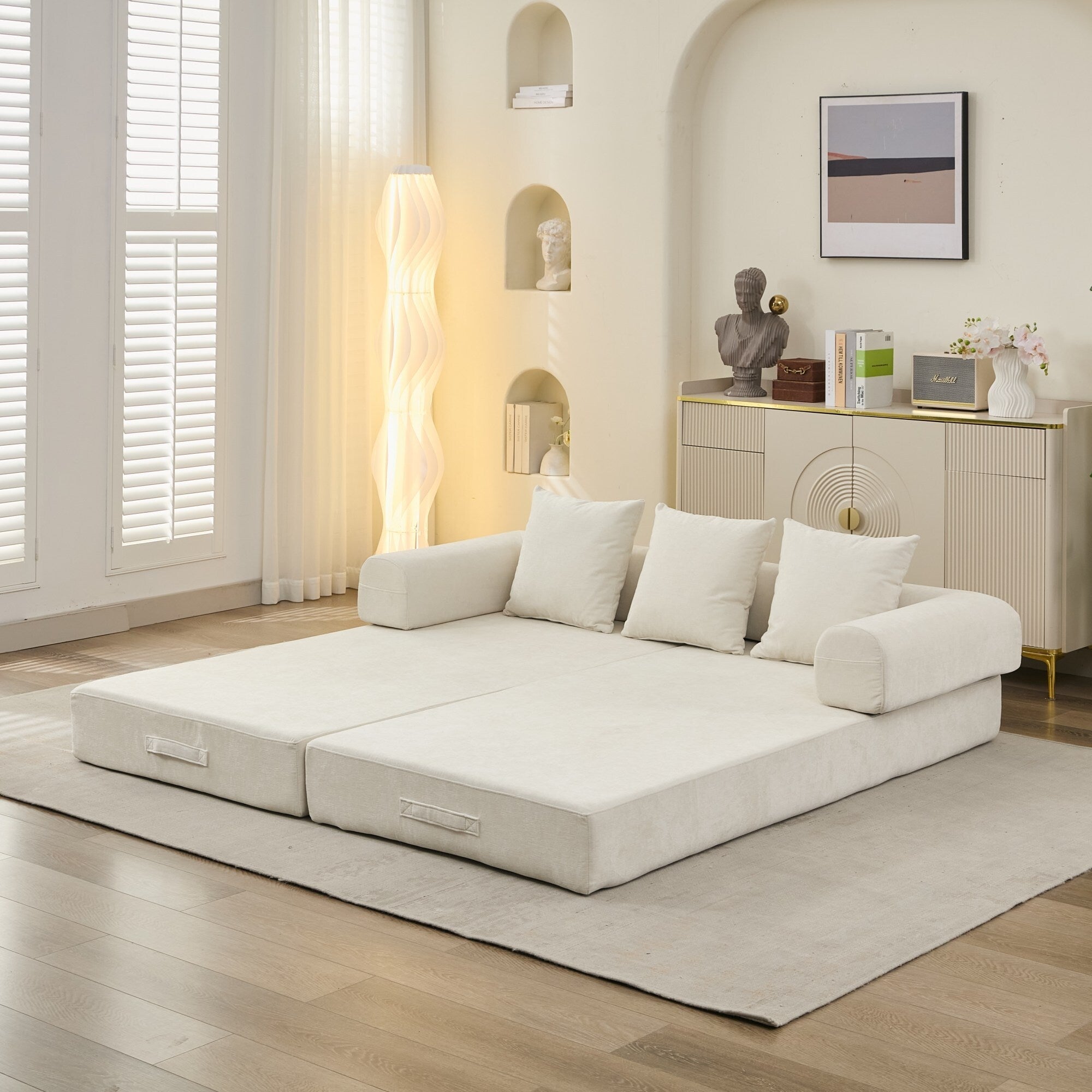 Comfy Convertible Folding Mattress Couch,Floor Sofa Bed, Chenille Floor Sofa With Armrest, Floor Sofa Lounge Couch