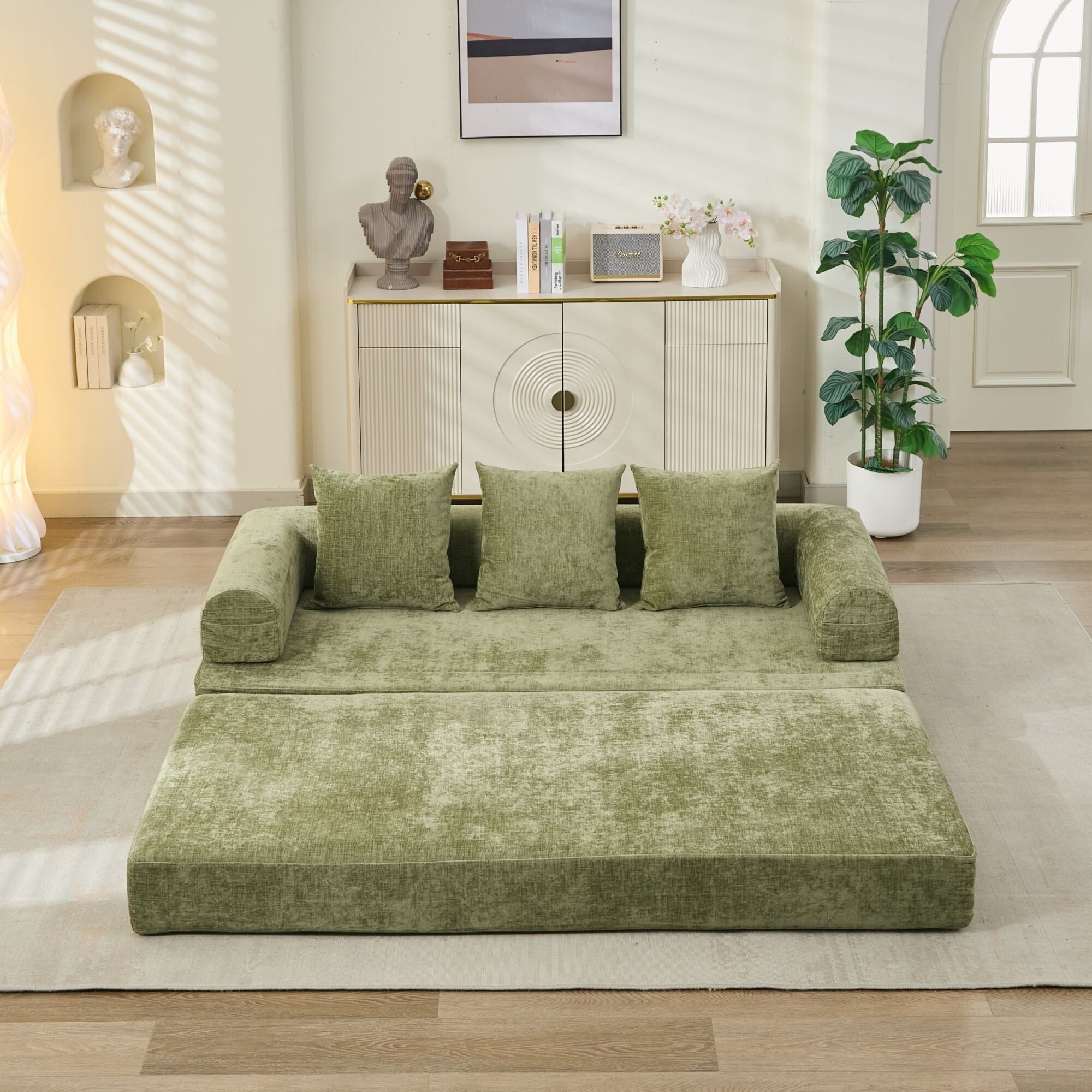 Comfy Convertible Folding Mattress Couch,Floor Sofa Bed, Chenille Floor Sofa With Armrest, Floor Sofa Lounge Couch