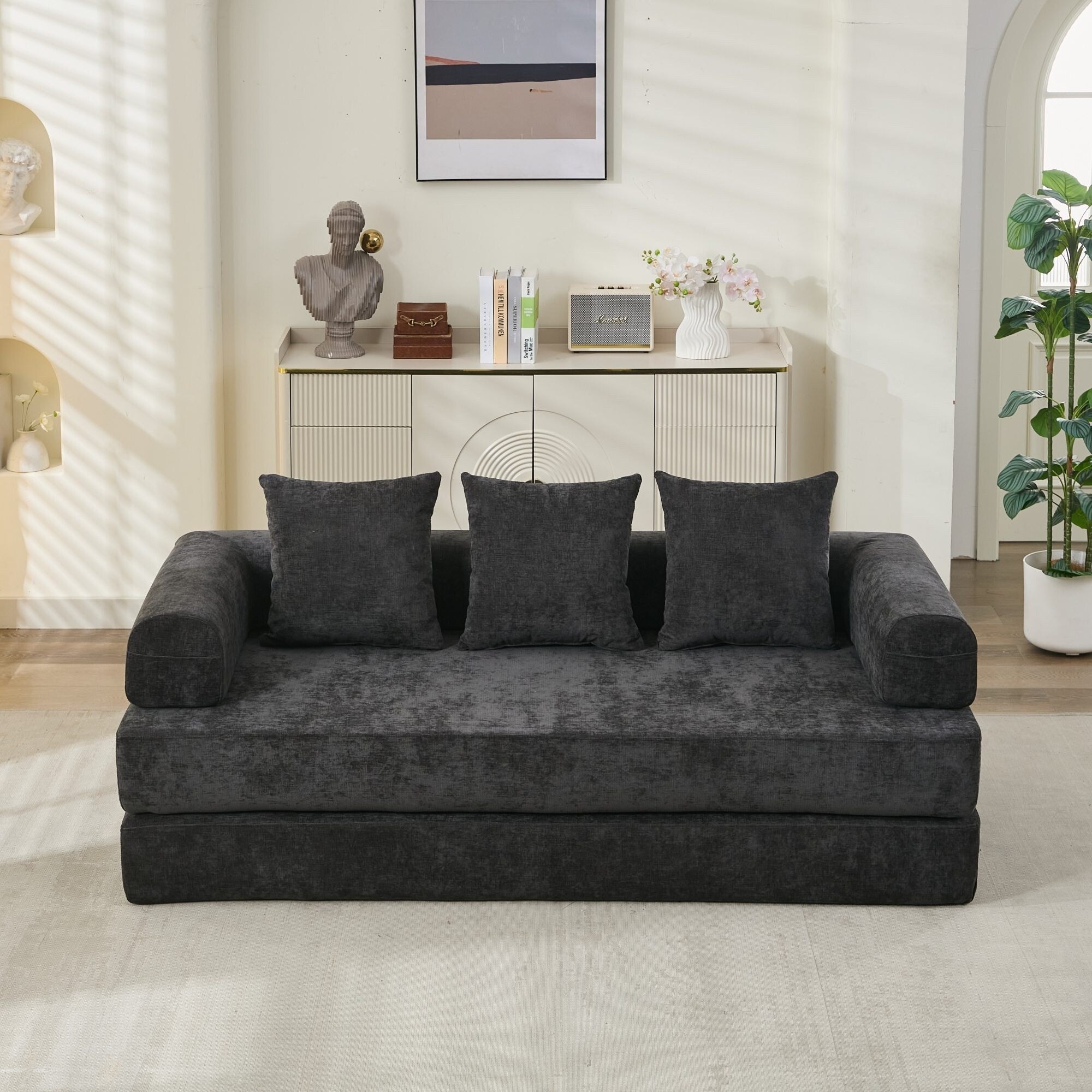Comfy Convertible Folding Mattress Couch,Floor Sofa Bed, Chenille Floor Sofa With Armrest, Floor Sofa Lounge Couch
