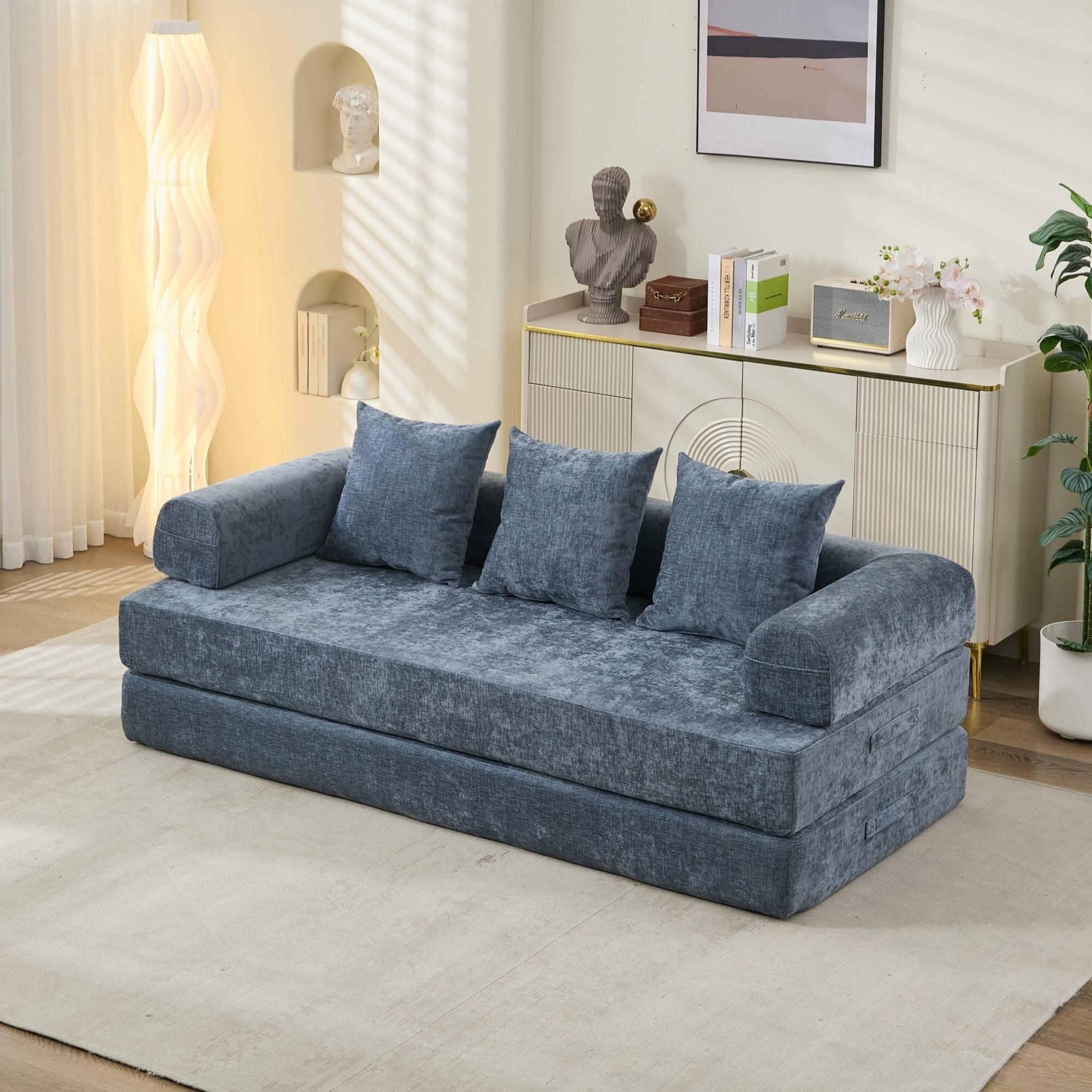 Comfy Convertible Folding Mattress Couch,Floor Sofa Bed, Chenille Floor Sofa With Armrest, Floor Sofa Lounge Couch