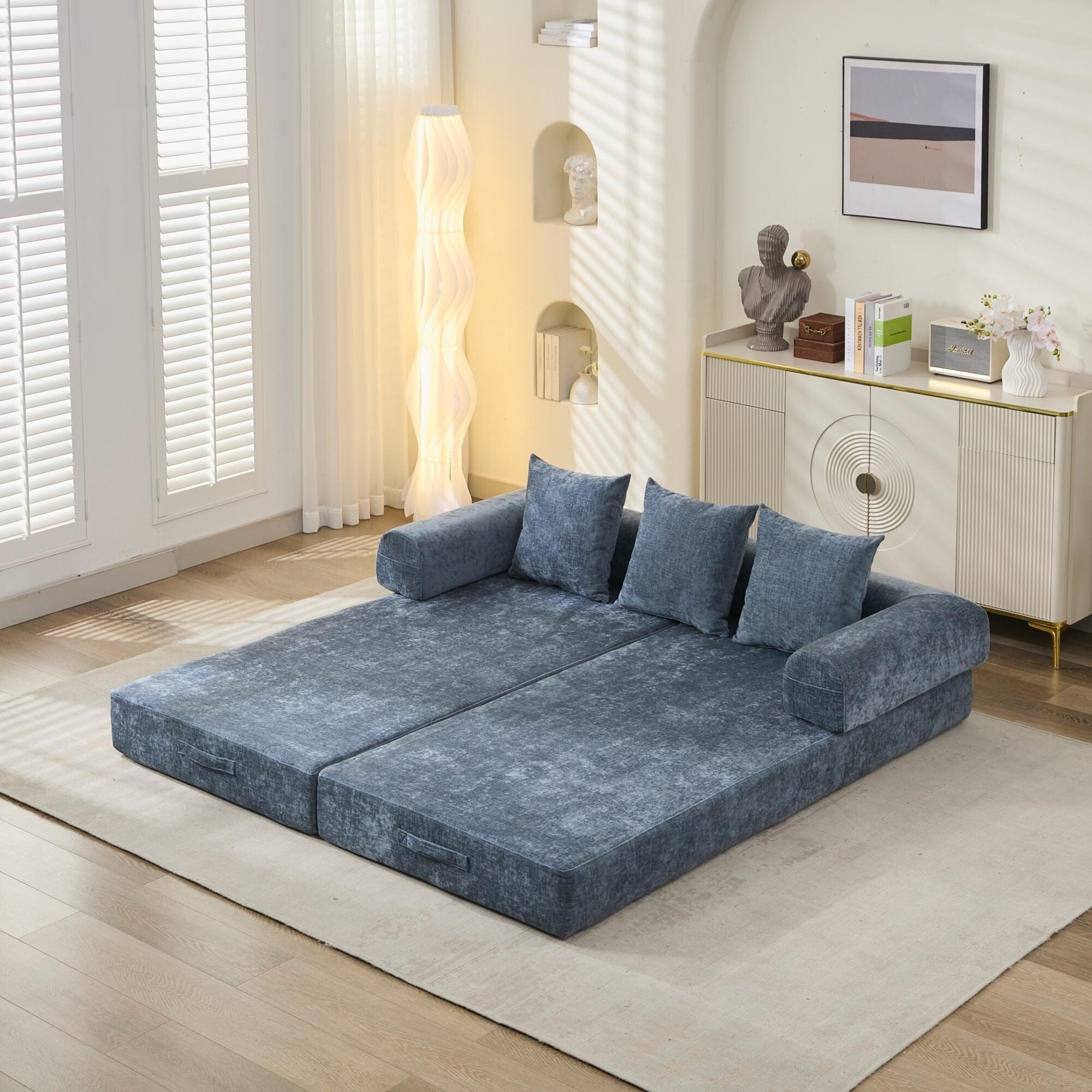 Comfy Convertible Folding Mattress Couch,Floor Sofa Bed, Chenille Floor Sofa With Armrest, Floor Sofa Lounge Couch