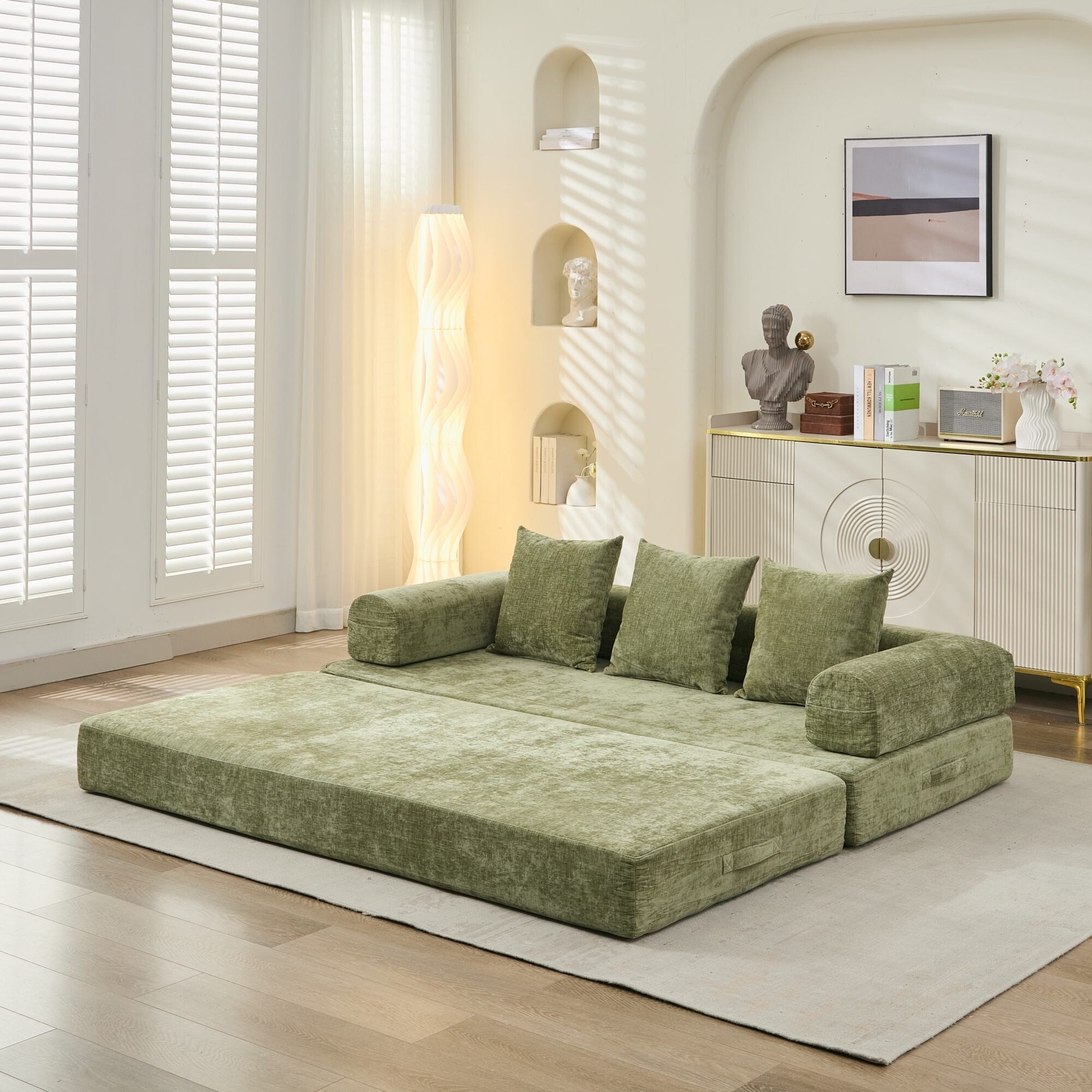 Comfy Convertible Folding Mattress Couch,Floor Sofa Bed, Chenille Floor Sofa With Armrest, Floor Sofa Lounge Couch