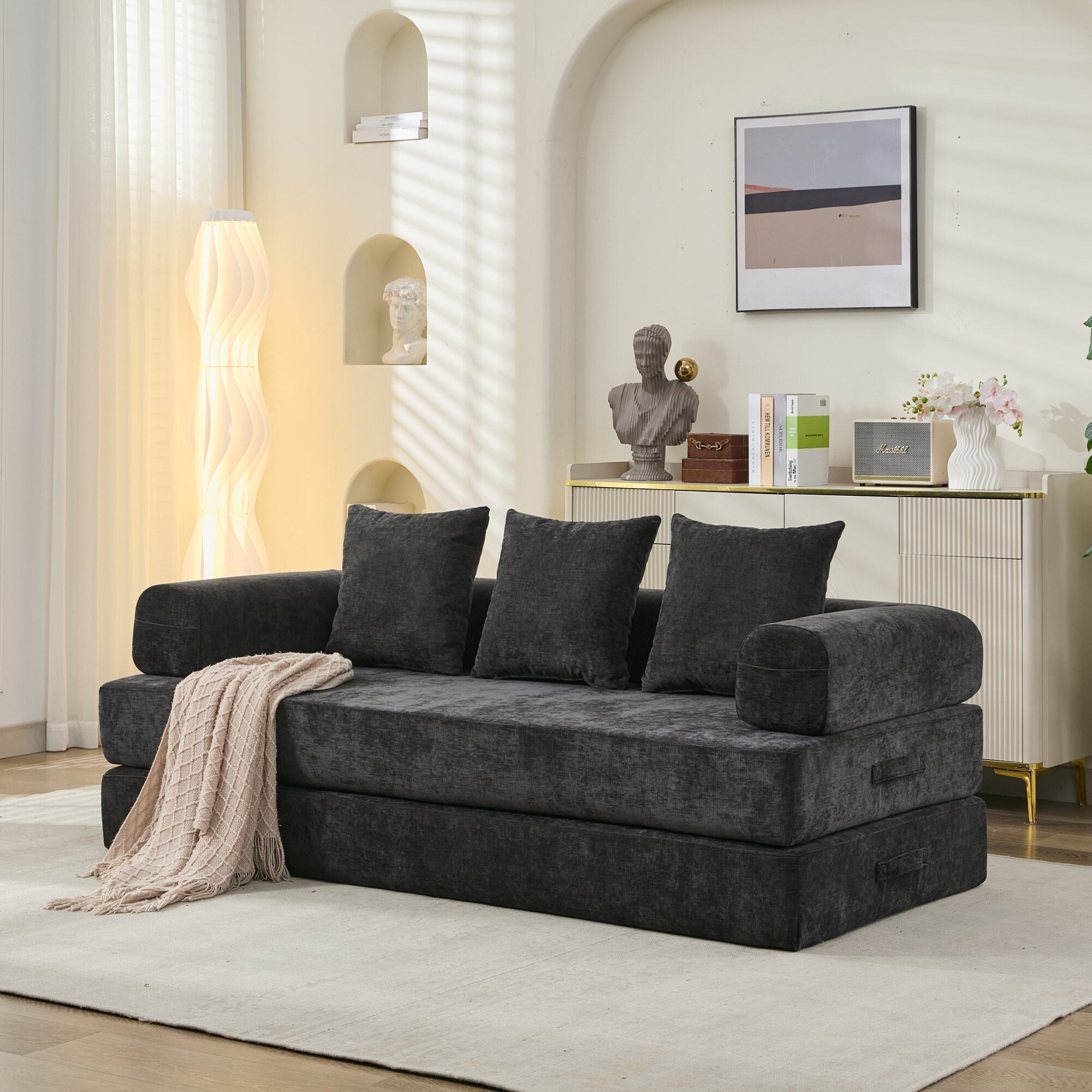 Comfy Convertible Folding Mattress Couch,Floor Sofa Bed, Chenille Floor Sofa With Armrest, Floor Sofa Lounge Couch
