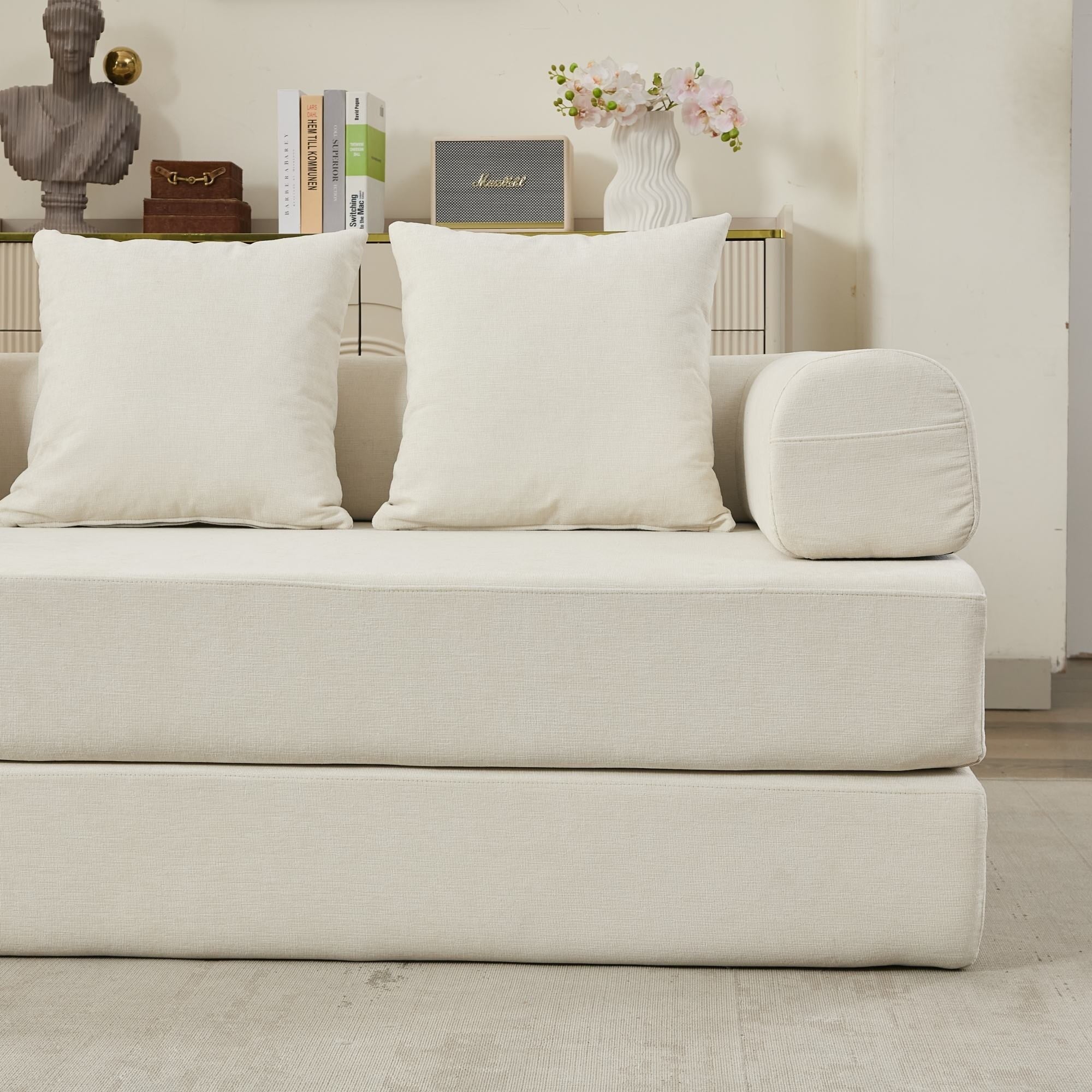 Comfy Convertible Folding Mattress Couch,Floor Sofa Bed, Chenille Floor Sofa With Armrest, Floor Sofa Lounge Couch