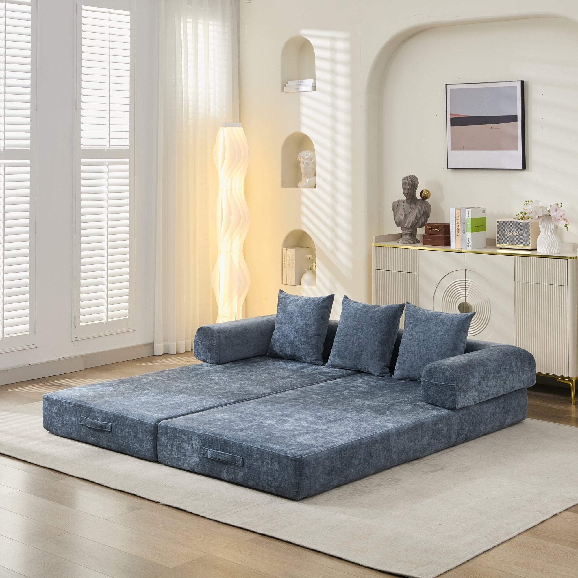 Comfy Convertible Folding Mattress Couch,Floor Sofa Bed, Chenille Floor Sofa With Armrest, Floor Sofa Lounge Couch