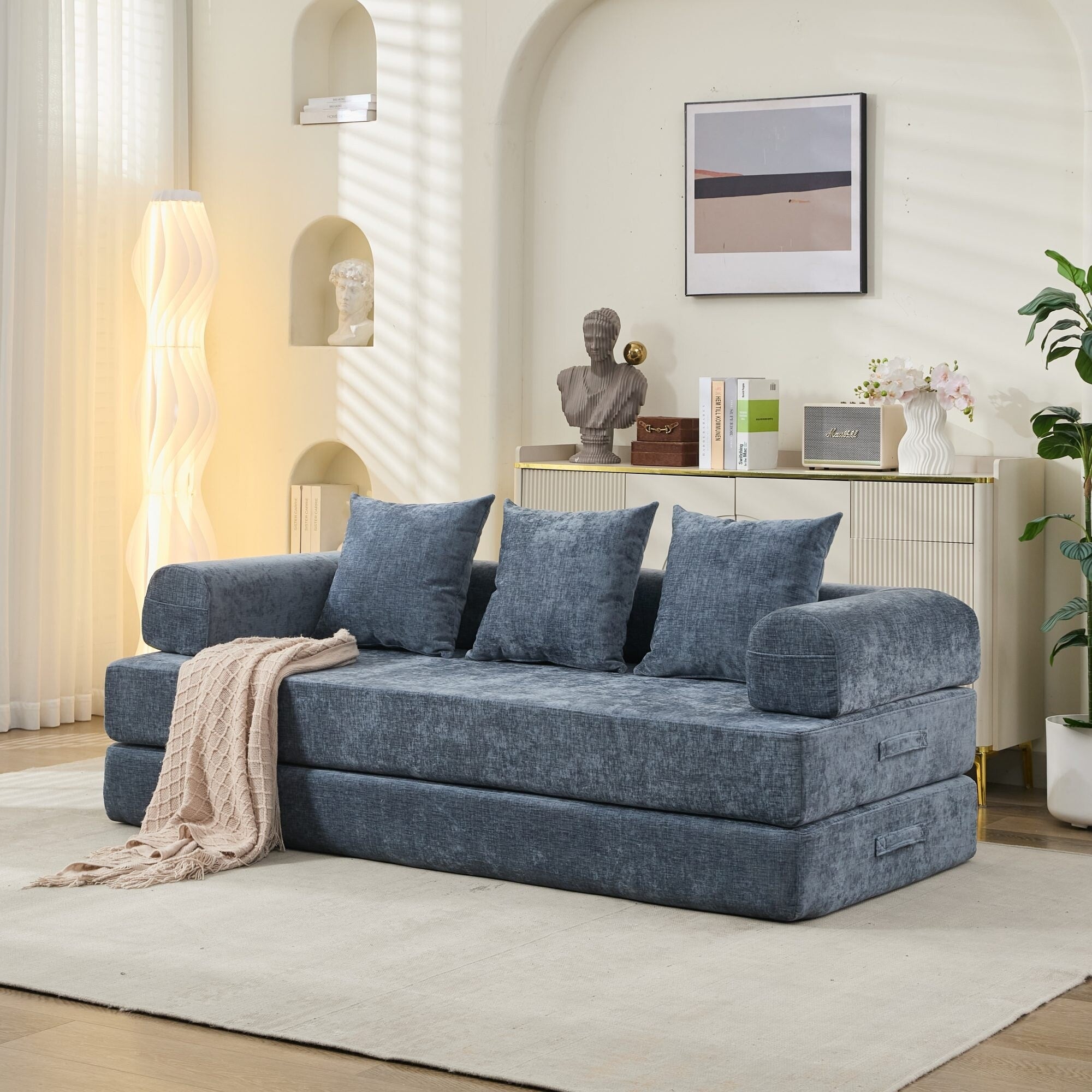 Comfy Convertible Folding Mattress Couch,Floor Sofa Bed, Chenille Floor Sofa With Armrest, Floor Sofa Lounge Couch