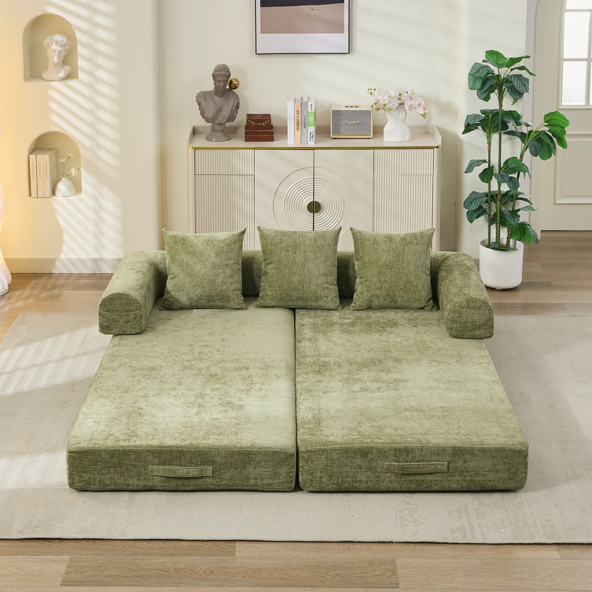 Comfy Convertible Folding Mattress Couch,Floor Sofa Bed, Chenille Floor Sofa With Armrest, Floor Sofa Lounge Couch