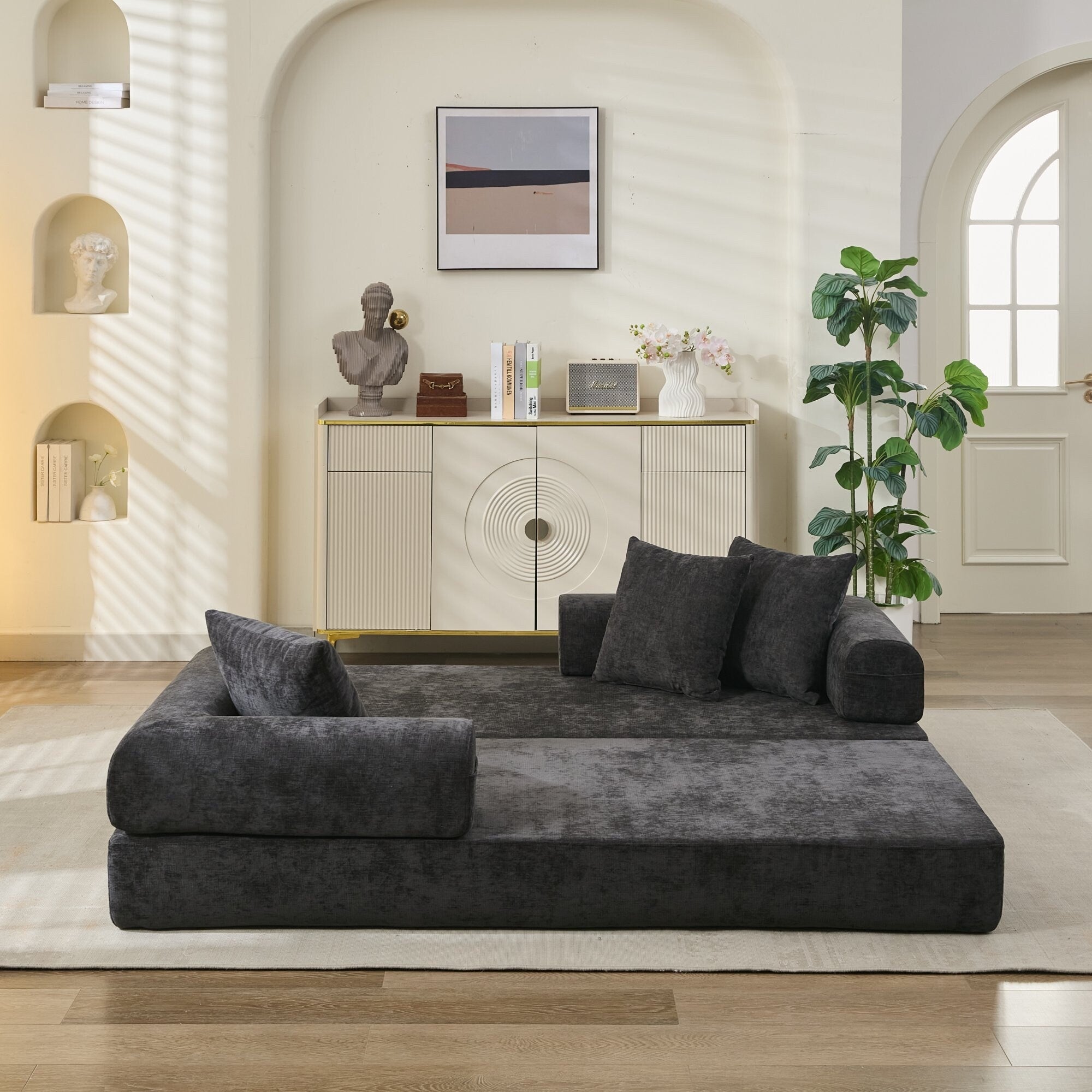 Comfy Convertible Folding Mattress Couch,Floor Sofa Bed, Chenille Floor Sofa With Armrest, Floor Sofa Lounge Couch