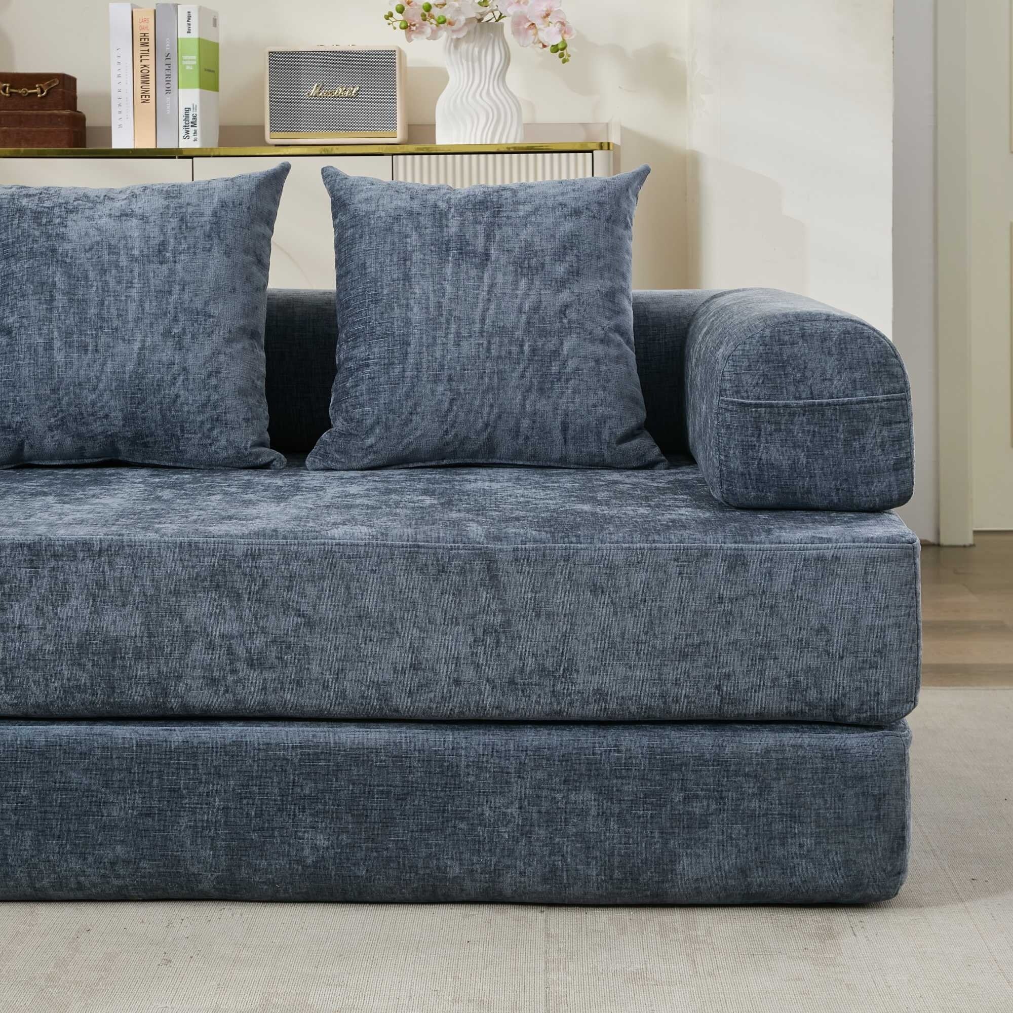 Comfy Convertible Folding Mattress Couch,Floor Sofa Bed, Chenille Floor Sofa With Armrest, Floor Sofa Lounge Couch