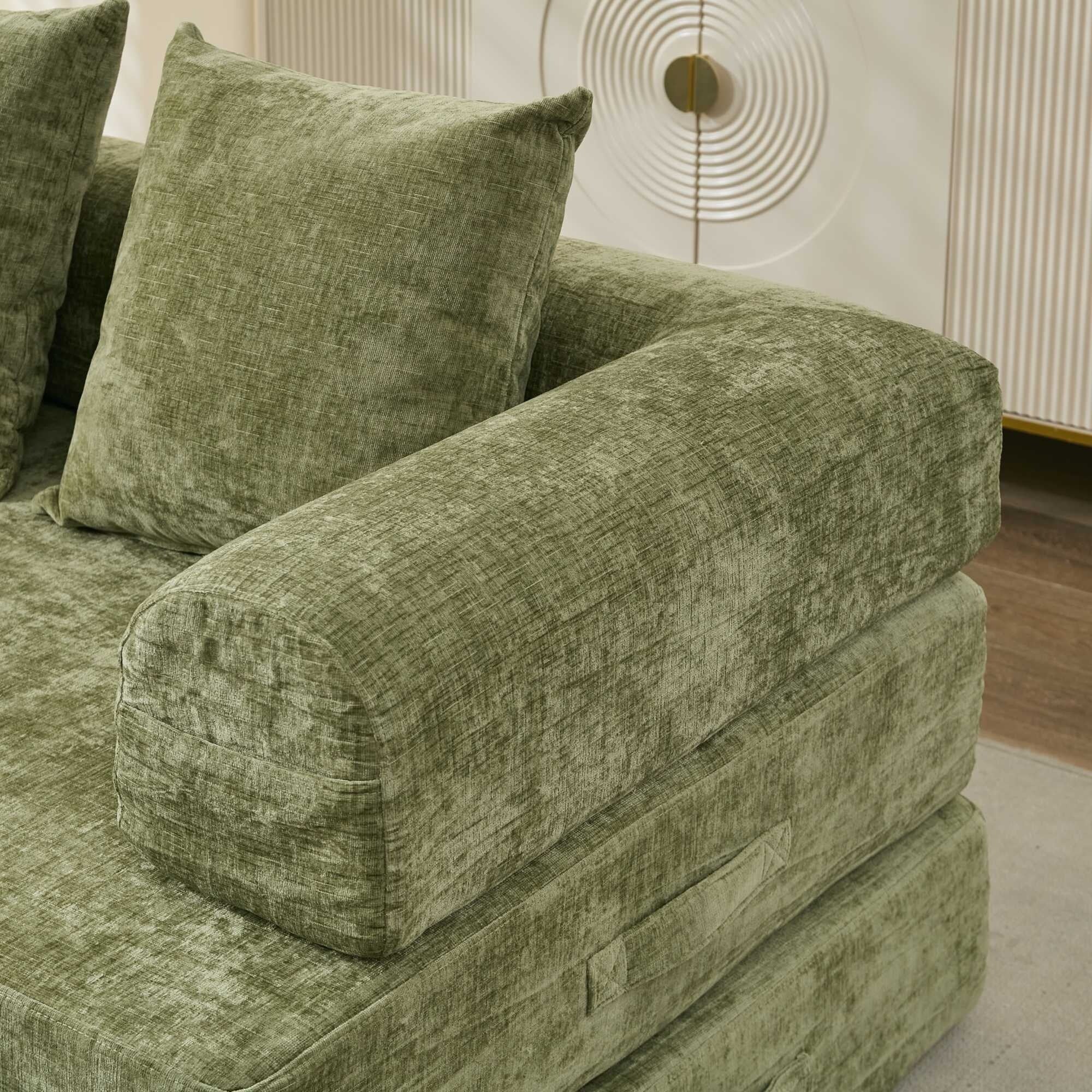 Comfy Convertible Folding Mattress Couch,Floor Sofa Bed, Chenille Floor Sofa With Armrest, Floor Sofa Lounge Couch