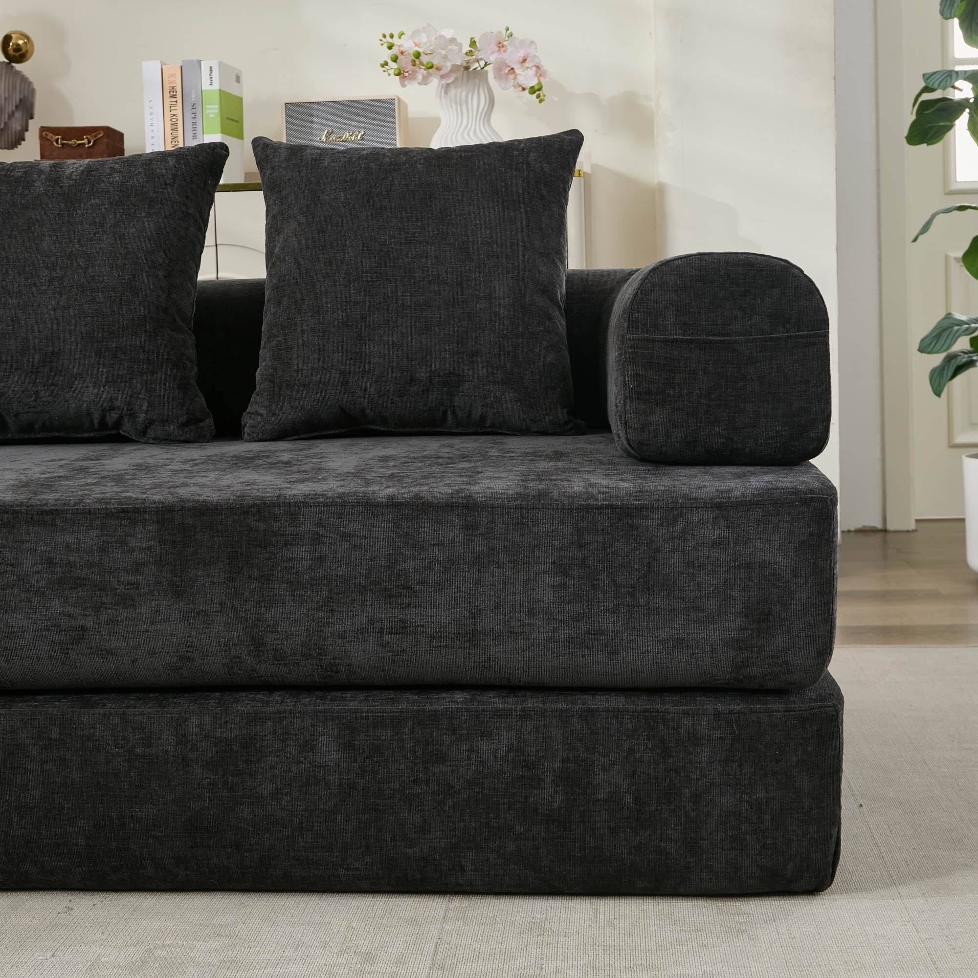 Comfy Convertible Folding Mattress Couch,Floor Sofa Bed, Chenille Floor Sofa With Armrest, Floor Sofa Lounge Couch