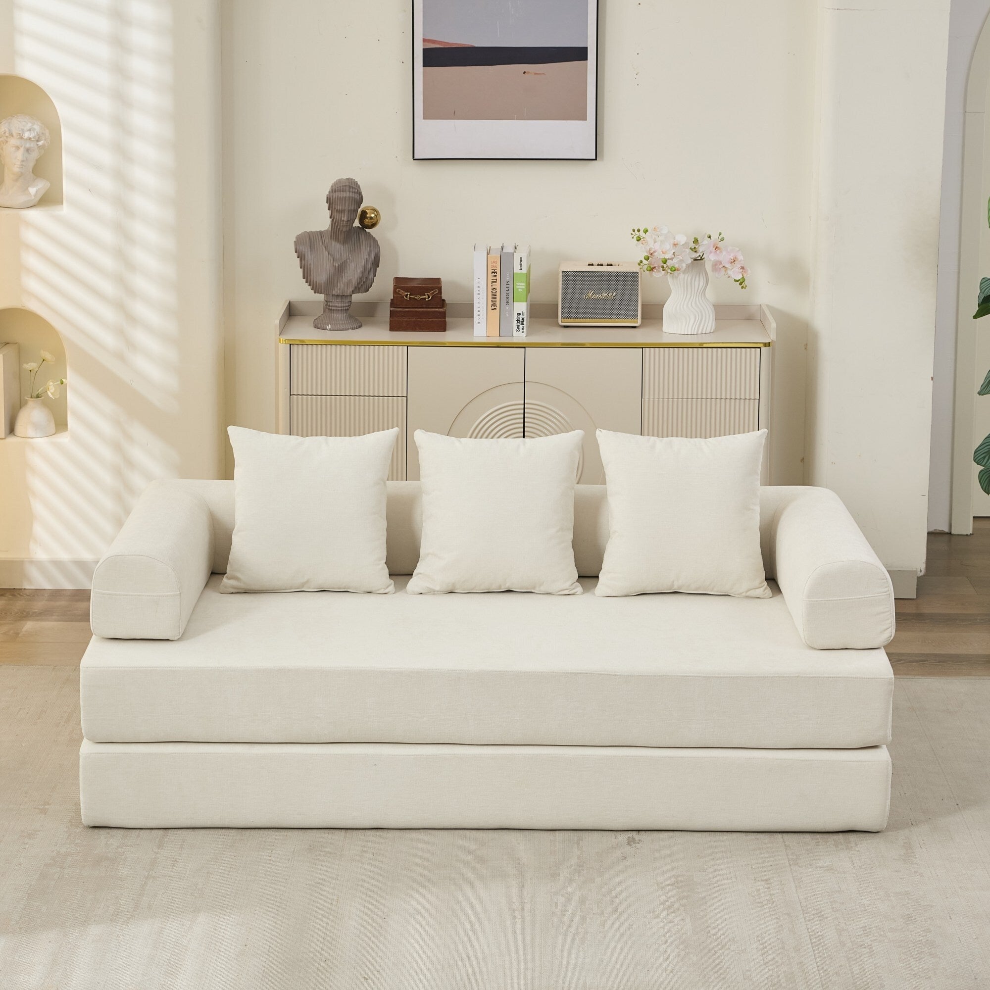 Comfy Convertible Folding Mattress Couch,Floor Sofa Bed, Chenille Floor Sofa With Armrest, Floor Sofa Lounge Couch