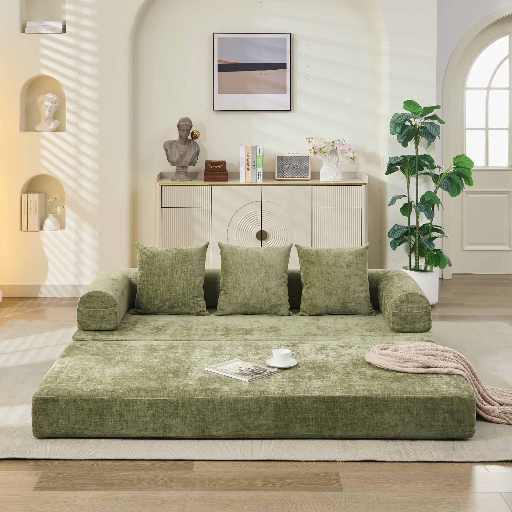 Comfy Convertible Folding Mattress Couch,Floor Sofa Bed, Chenille Floor Sofa With Armrest, Floor Sofa Lounge Couch