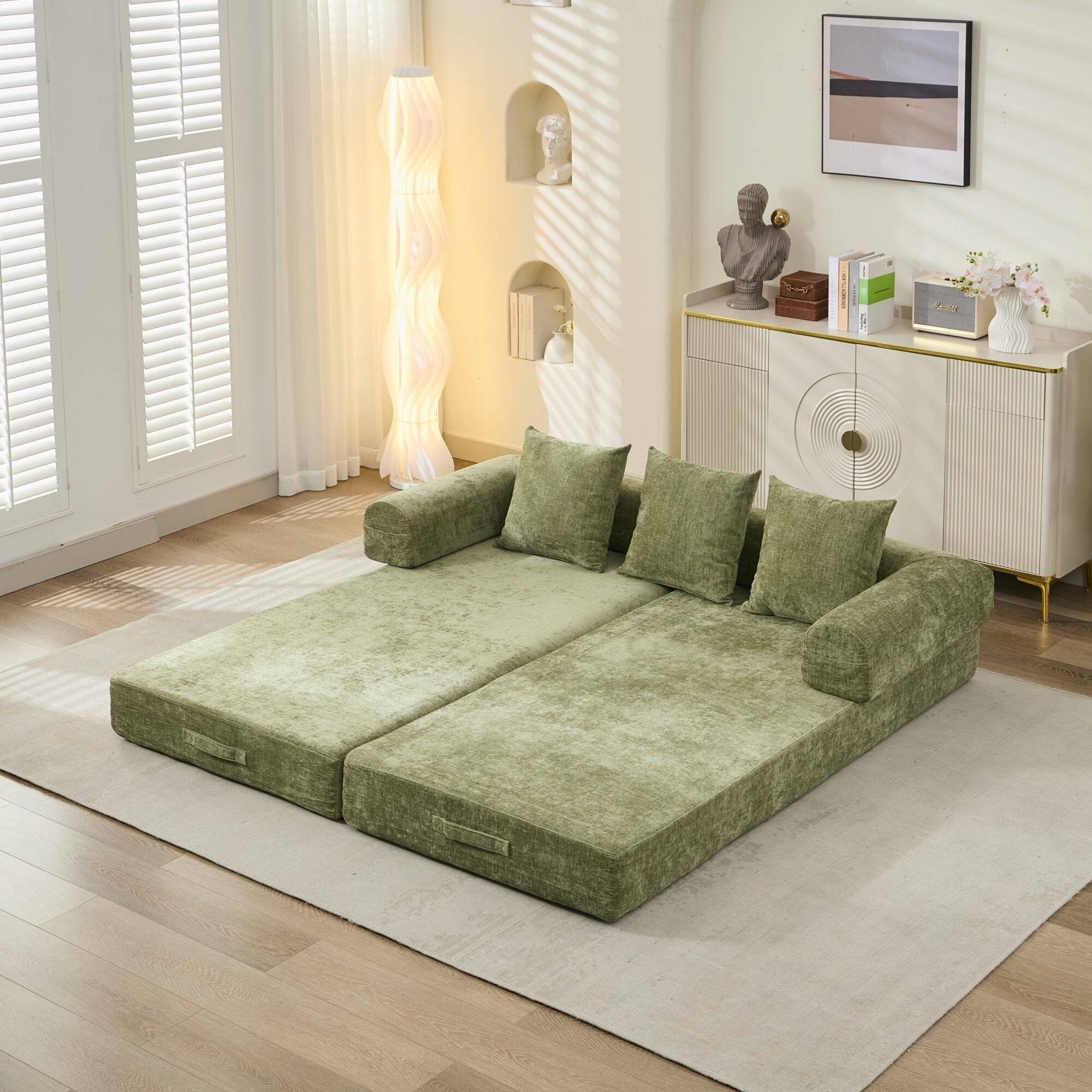 Comfy Convertible Folding Mattress Couch,Floor Sofa Bed, Chenille Floor Sofa With Armrest, Floor Sofa Lounge Couch