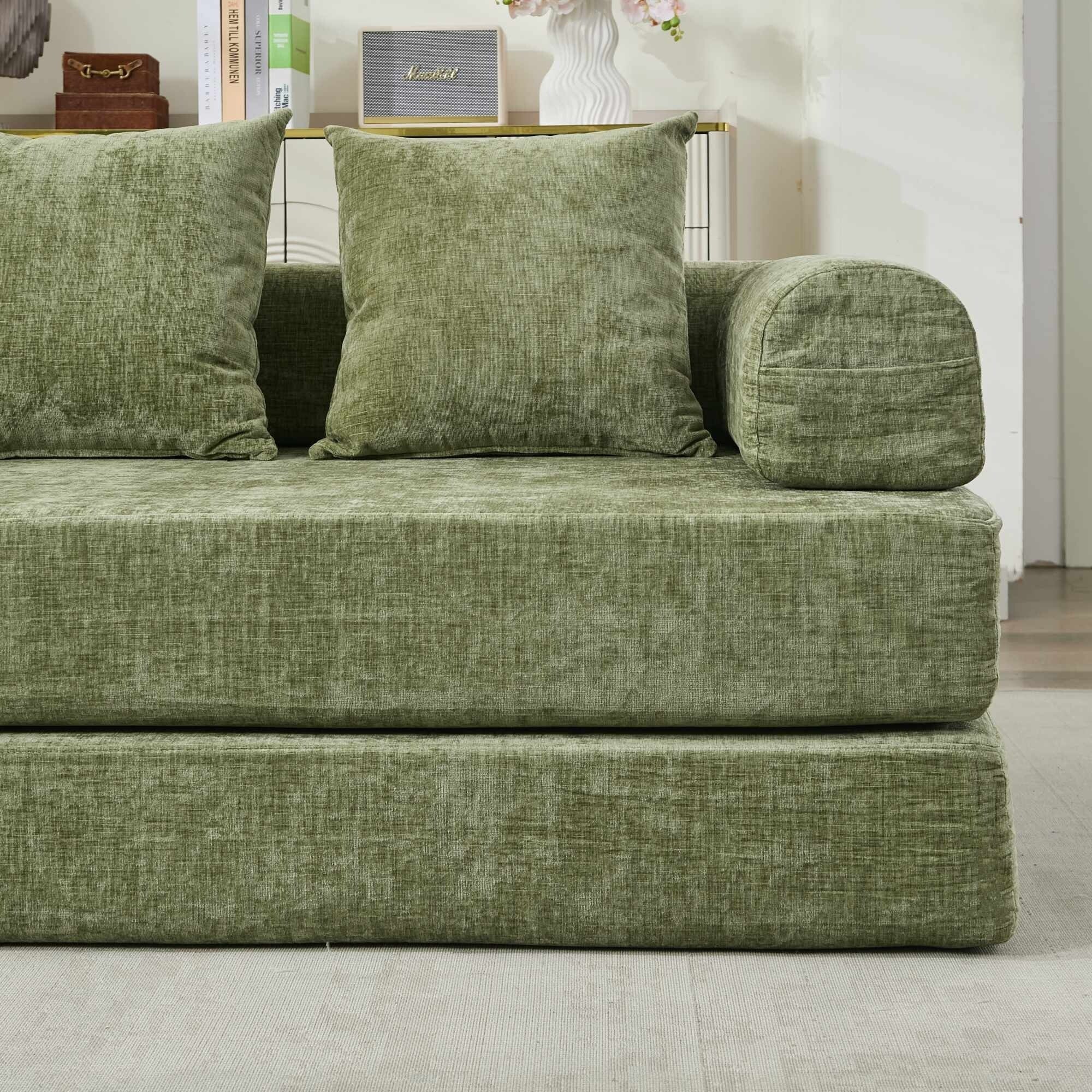 Comfy Convertible Folding Mattress Couch,Floor Sofa Bed, Chenille Floor Sofa With Armrest, Floor Sofa Lounge Couch