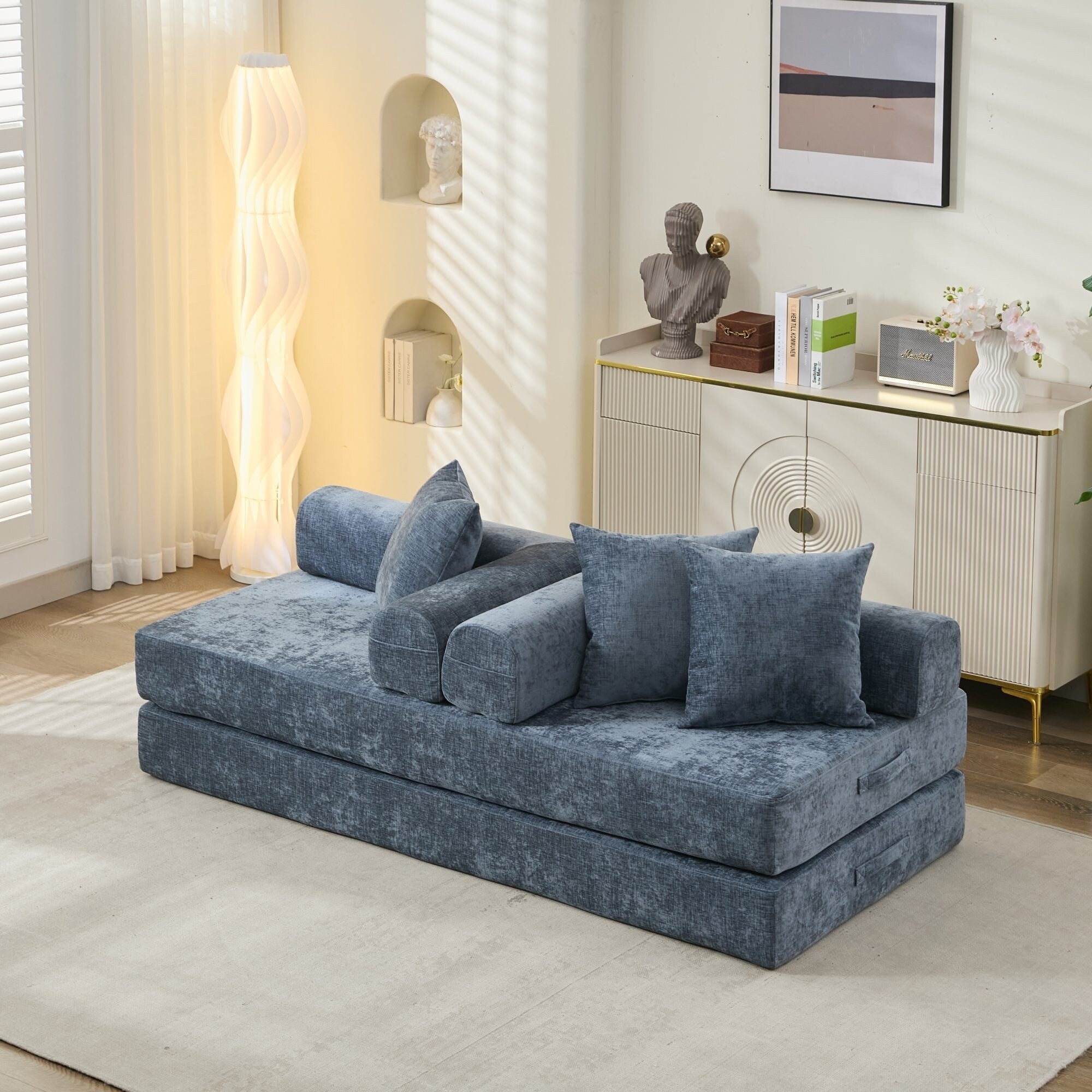 Comfy Convertible Folding Mattress Couch,Floor Sofa Bed, Chenille Floor Sofa With Armrest, Floor Sofa Lounge Couch