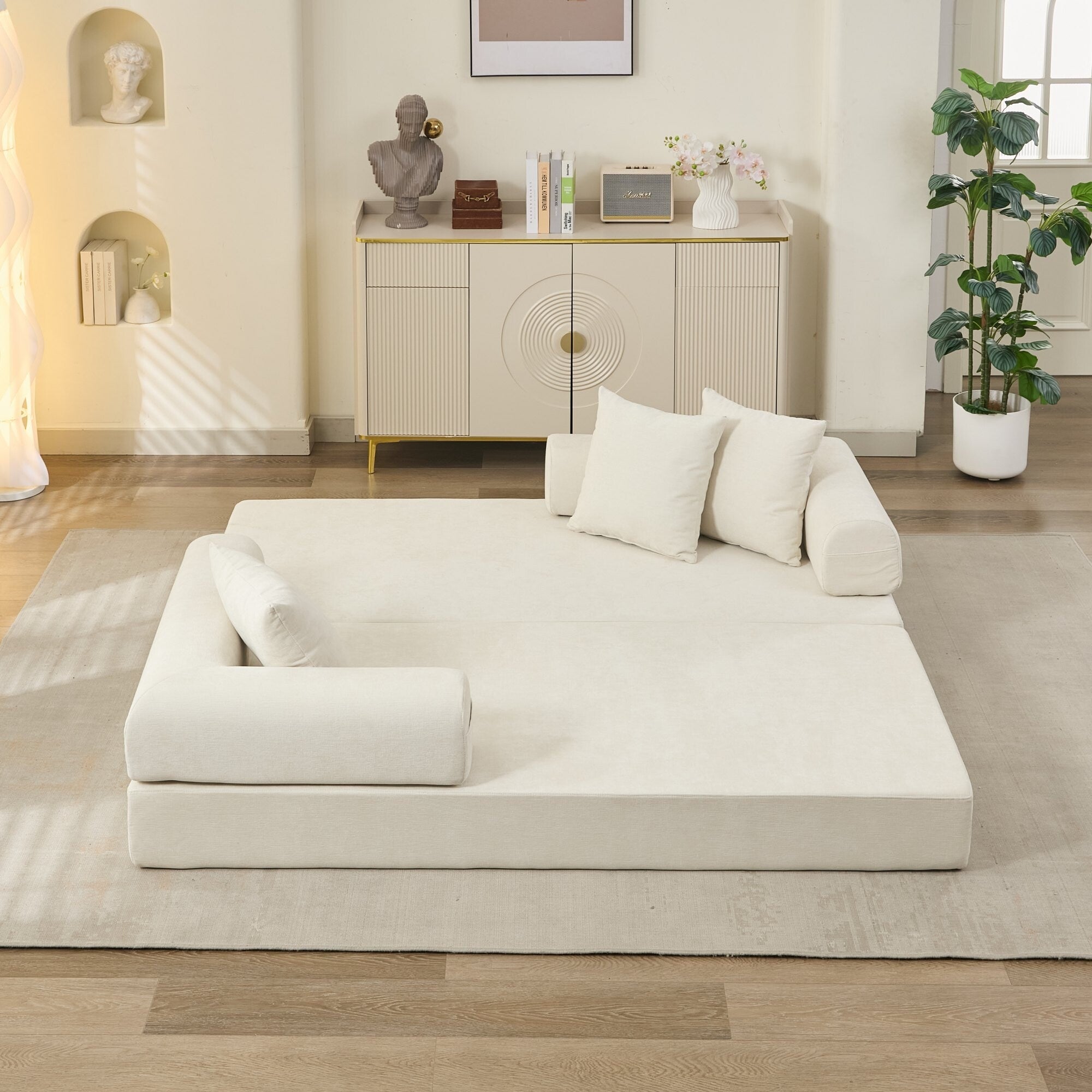 Comfy Convertible Folding Mattress Couch,Floor Sofa Bed, Chenille Floor Sofa With Armrest, Floor Sofa Lounge Couch