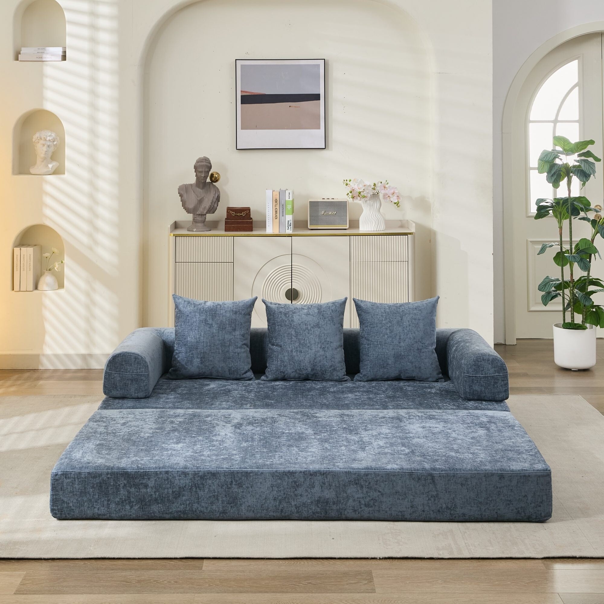 Comfy Convertible Folding Mattress Couch,Floor Sofa Bed, Chenille Floor Sofa With Armrest, Floor Sofa Lounge Couch