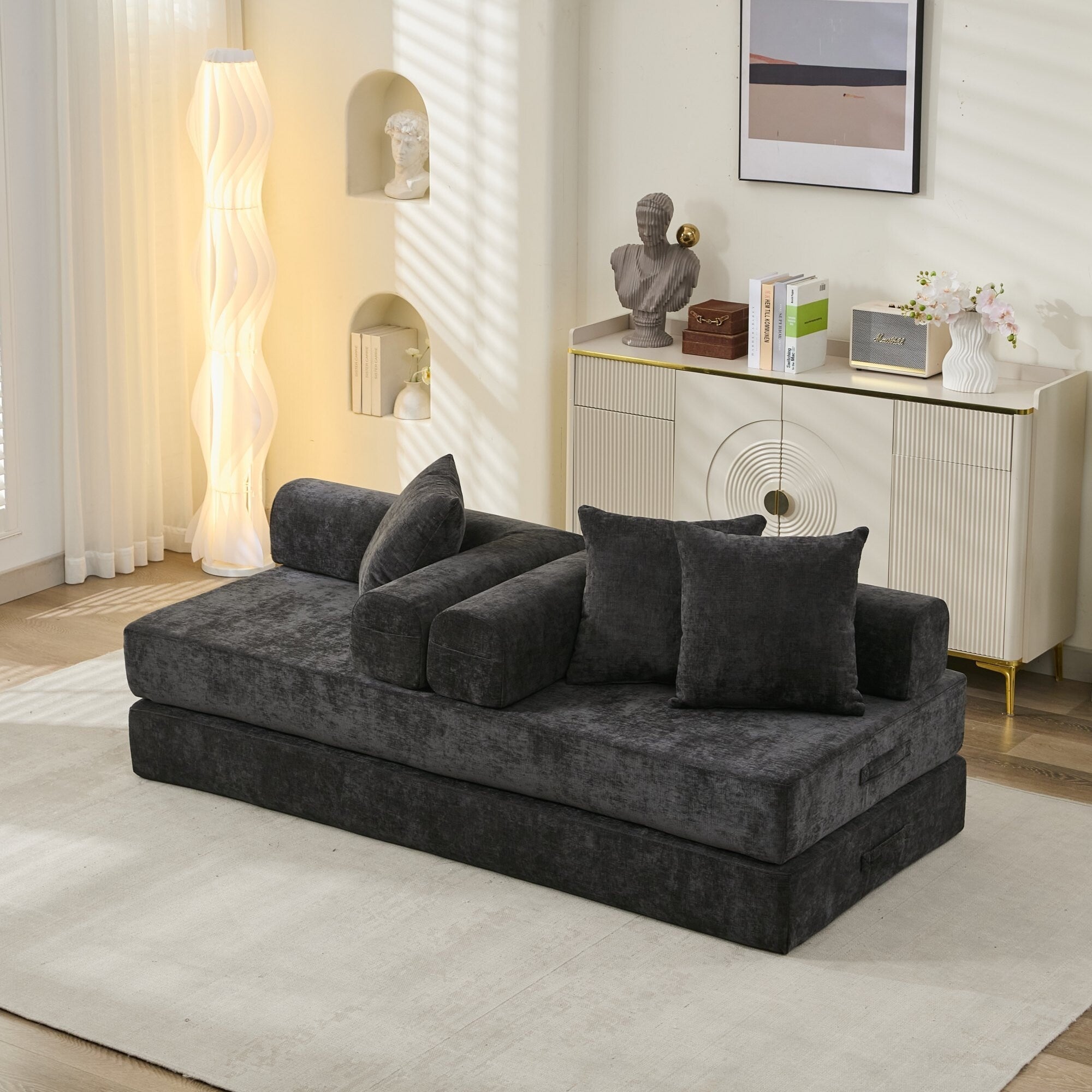 Comfy Convertible Folding Mattress Couch,Floor Sofa Bed, Chenille Floor Sofa With Armrest, Floor Sofa Lounge Couch