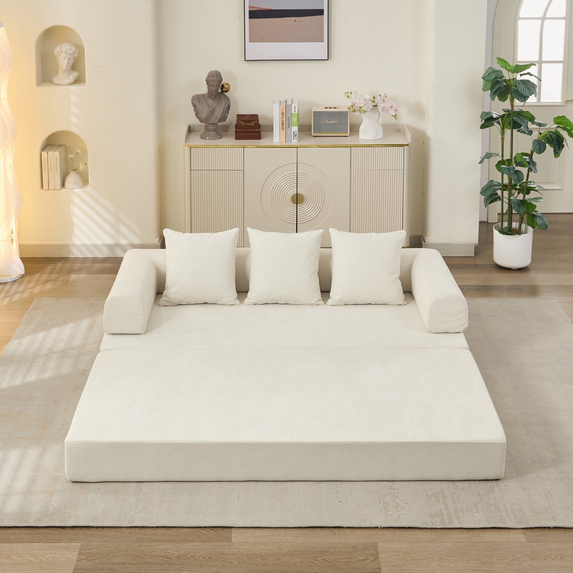 Comfy Convertible Folding Mattress Couch,Floor Sofa Bed, Chenille Floor Sofa With Armrest, Floor Sofa Lounge Couch