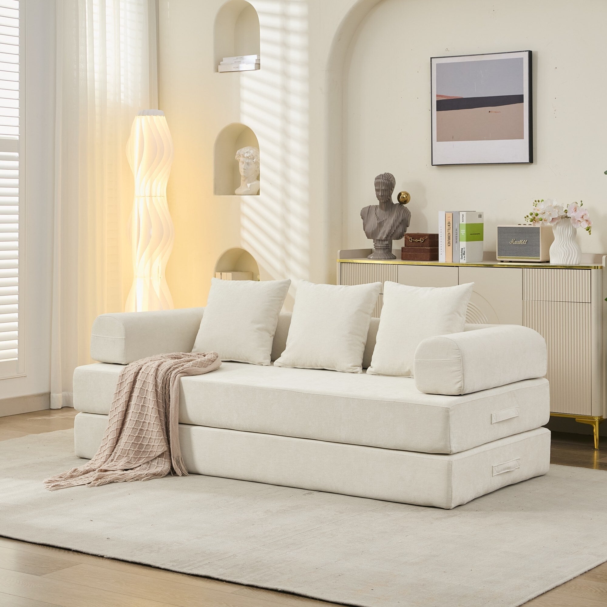 Comfy Convertible Folding Mattress Couch,Floor Sofa Bed, Chenille Floor Sofa With Armrest, Floor Sofa Lounge Couch