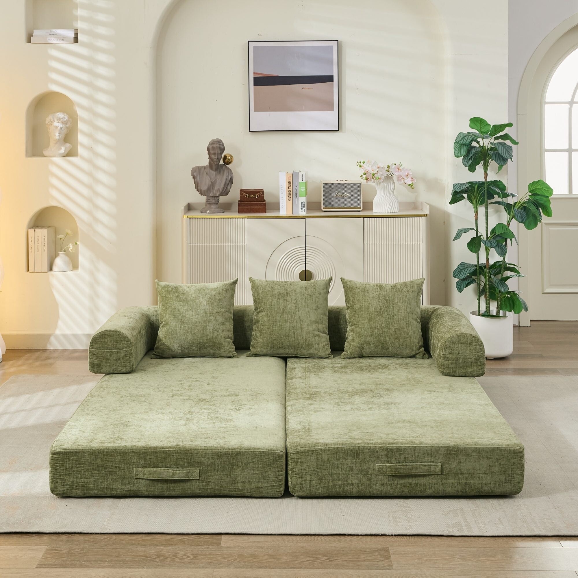 Comfy Convertible Folding Mattress Couch,Floor Sofa Bed, Chenille Floor Sofa With Armrest, Floor Sofa Lounge Couch