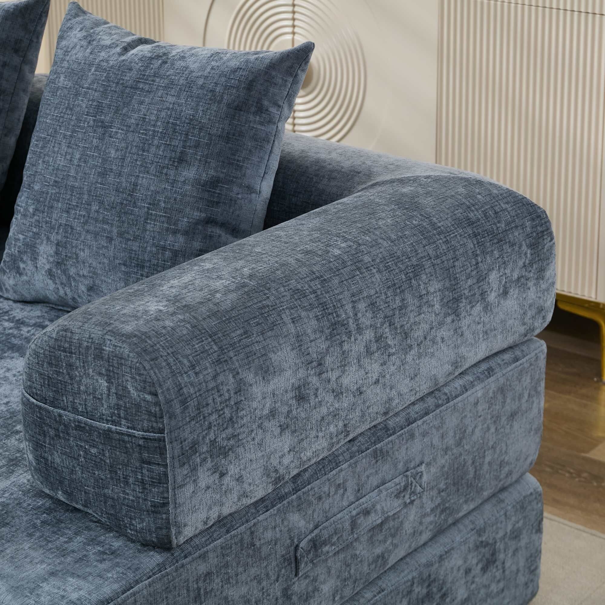 Comfy Convertible Folding Mattress Couch,Floor Sofa Bed, Chenille Floor Sofa With Armrest, Floor Sofa Lounge Couch