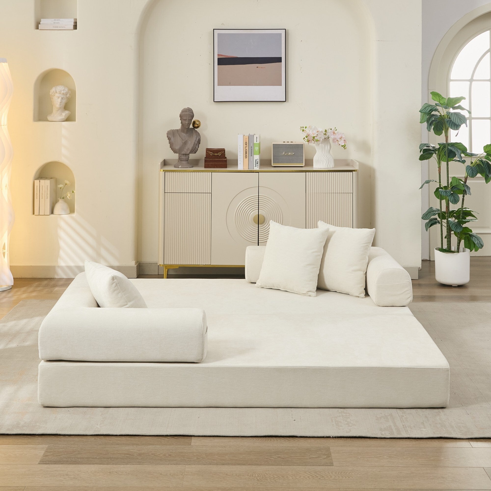 Comfy Convertible Folding Mattress Couch,Floor Sofa Bed, Chenille Floor Sofa With Armrest, Floor Sofa Lounge Couch