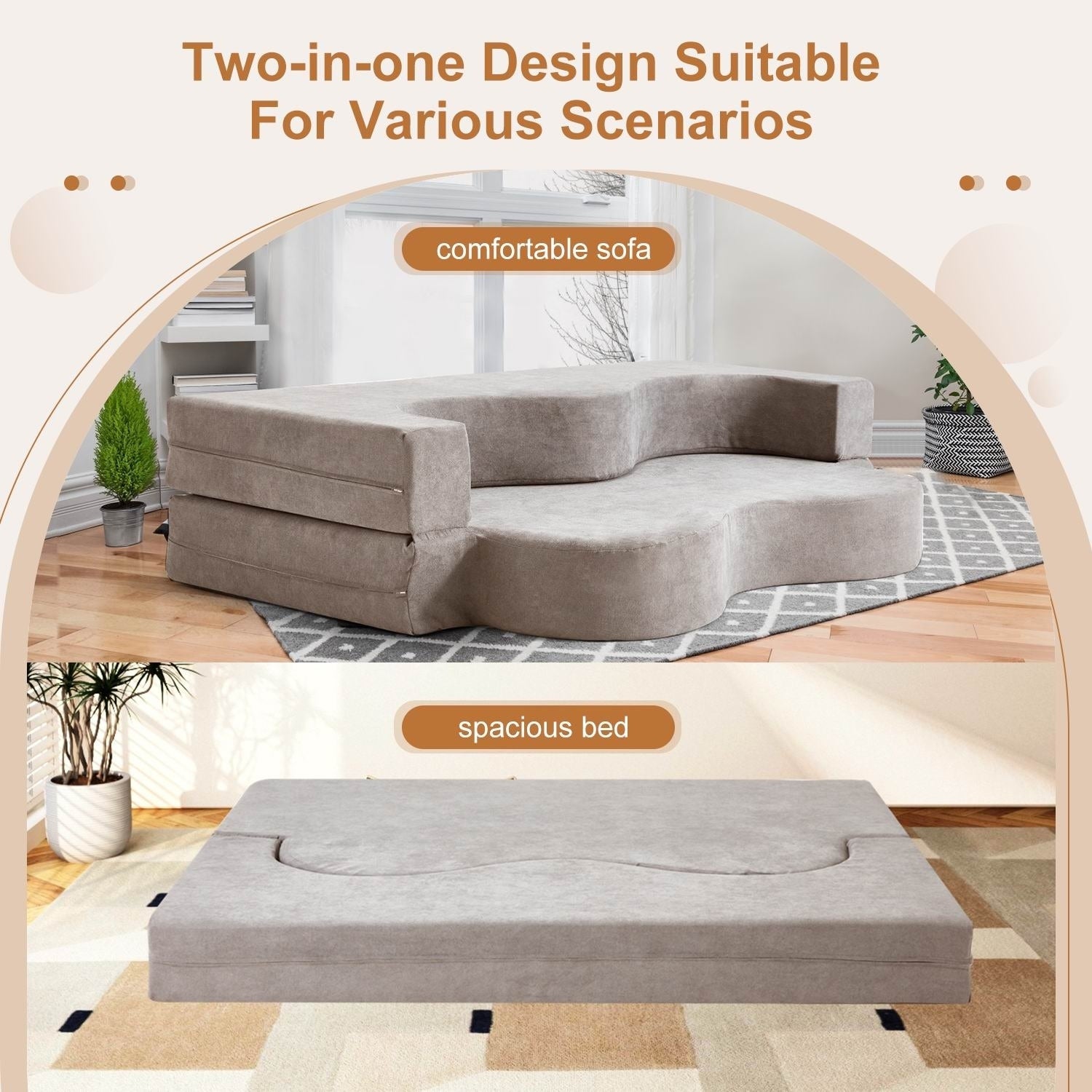 Convertible Folding Sofa Bed with High-Density Foam for Living Room, Guest Room, and Bedroom