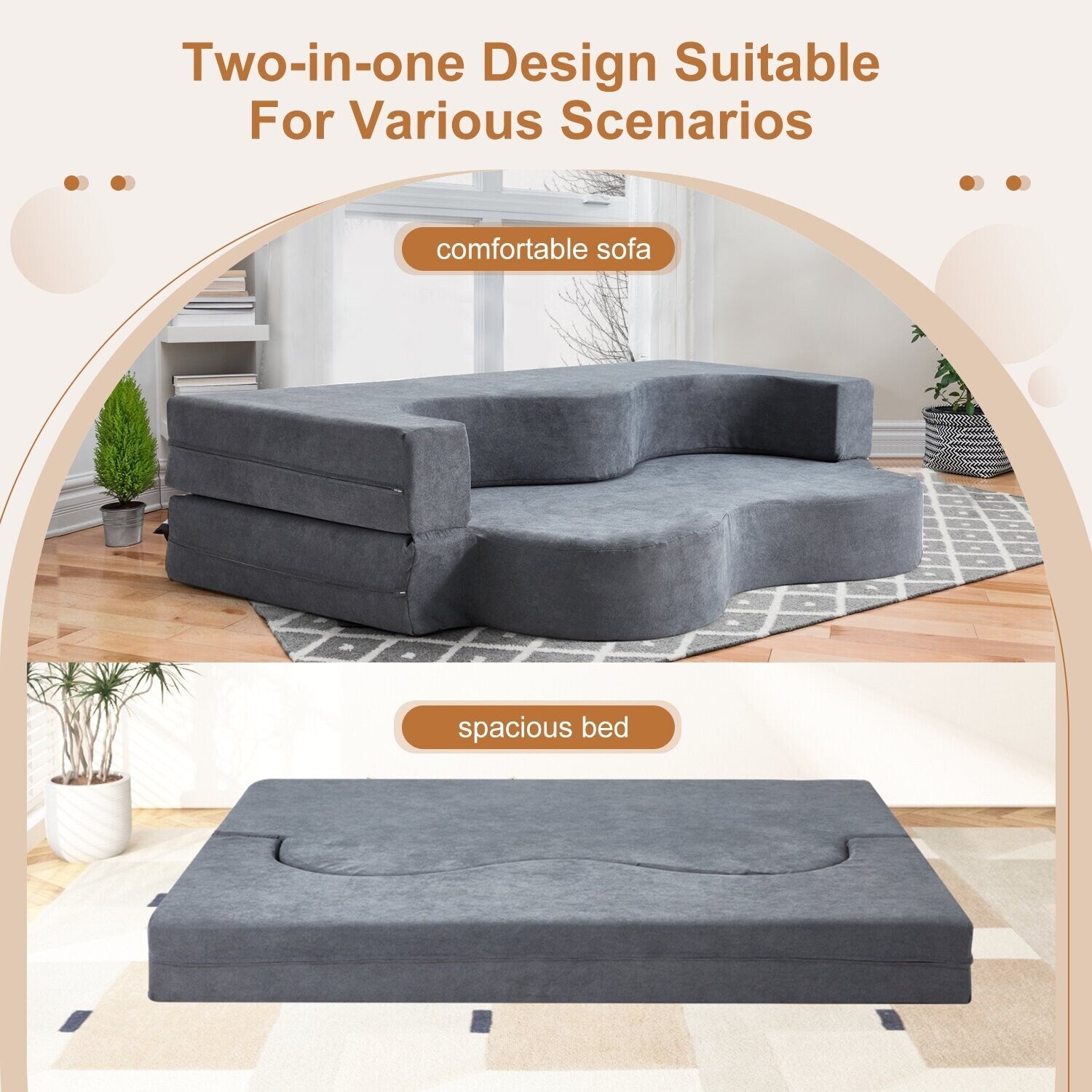 Convertible Folding Sofa Bed with High-Density Foam for Living Room, Guest Room, and Bedroom