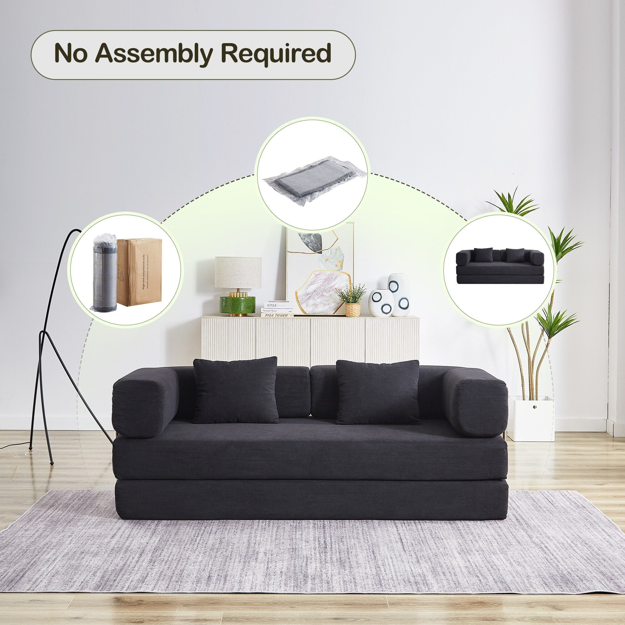 Convertible Sleeper Sofa Bed with Pillow, 4-in-1 Corduroy Folding Mattress Couch with Fixed-Shape Frame