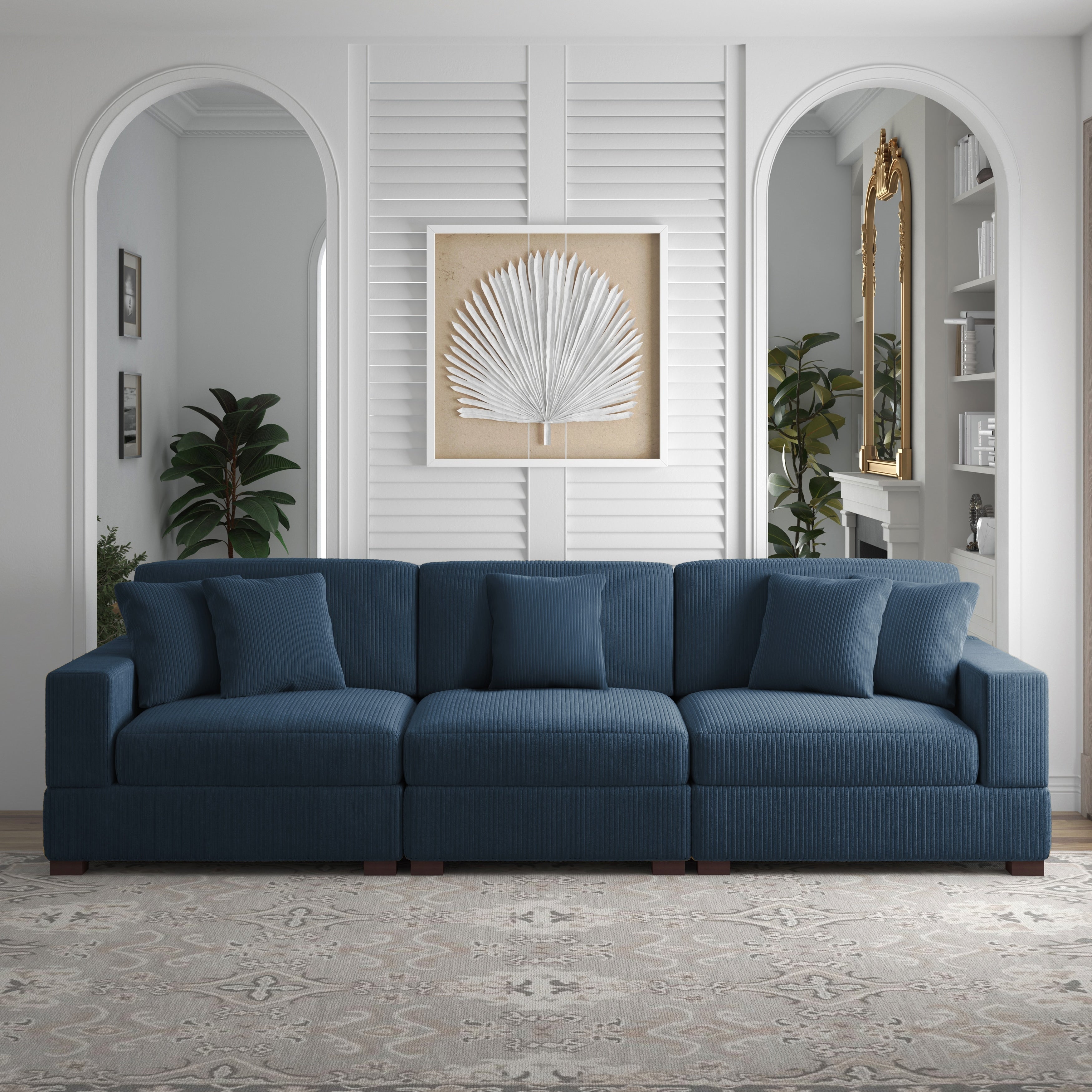Corduroy Couch Modular Sectional Sofa with Pillows