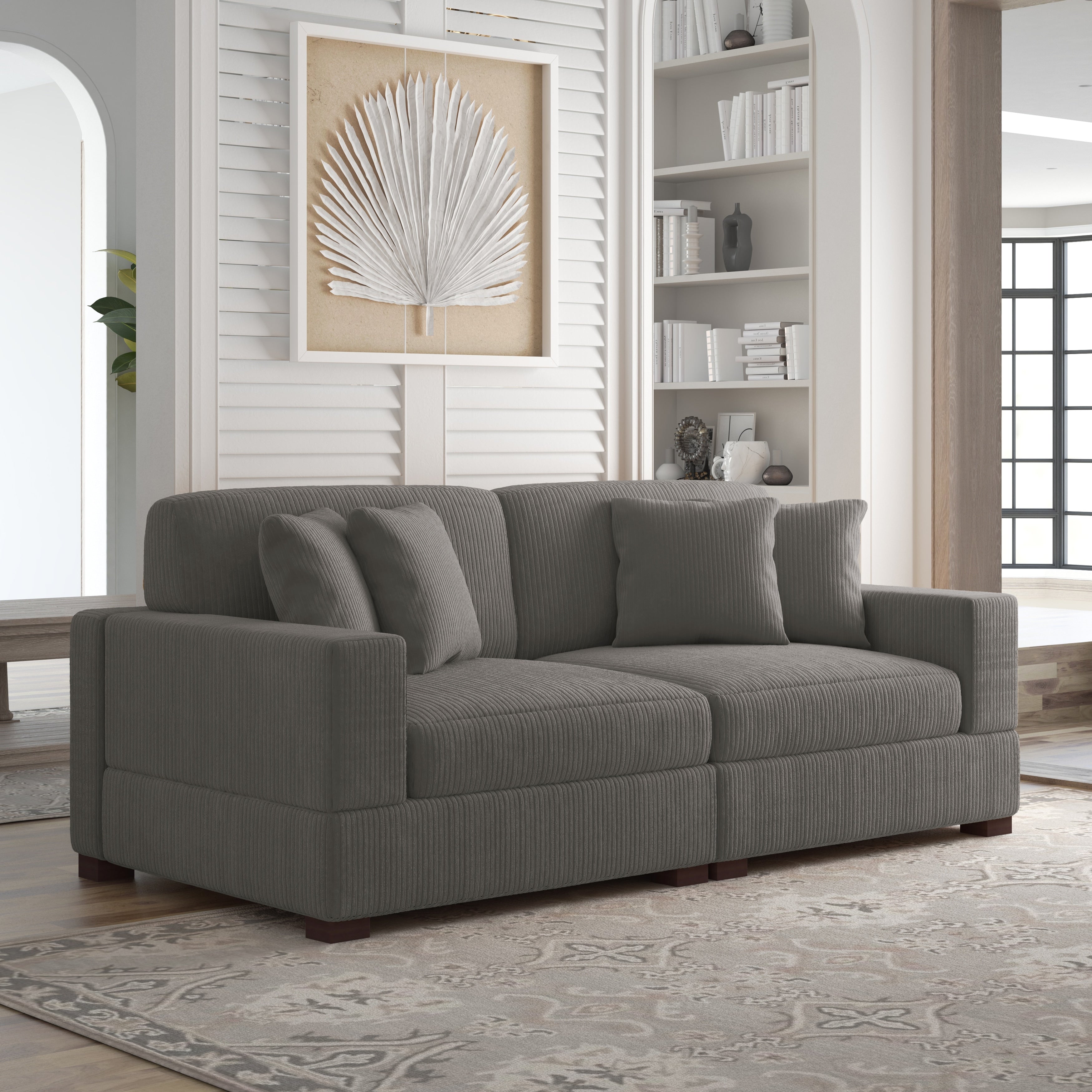 Corduroy Couch Modular Sectional Sofa with Pillows