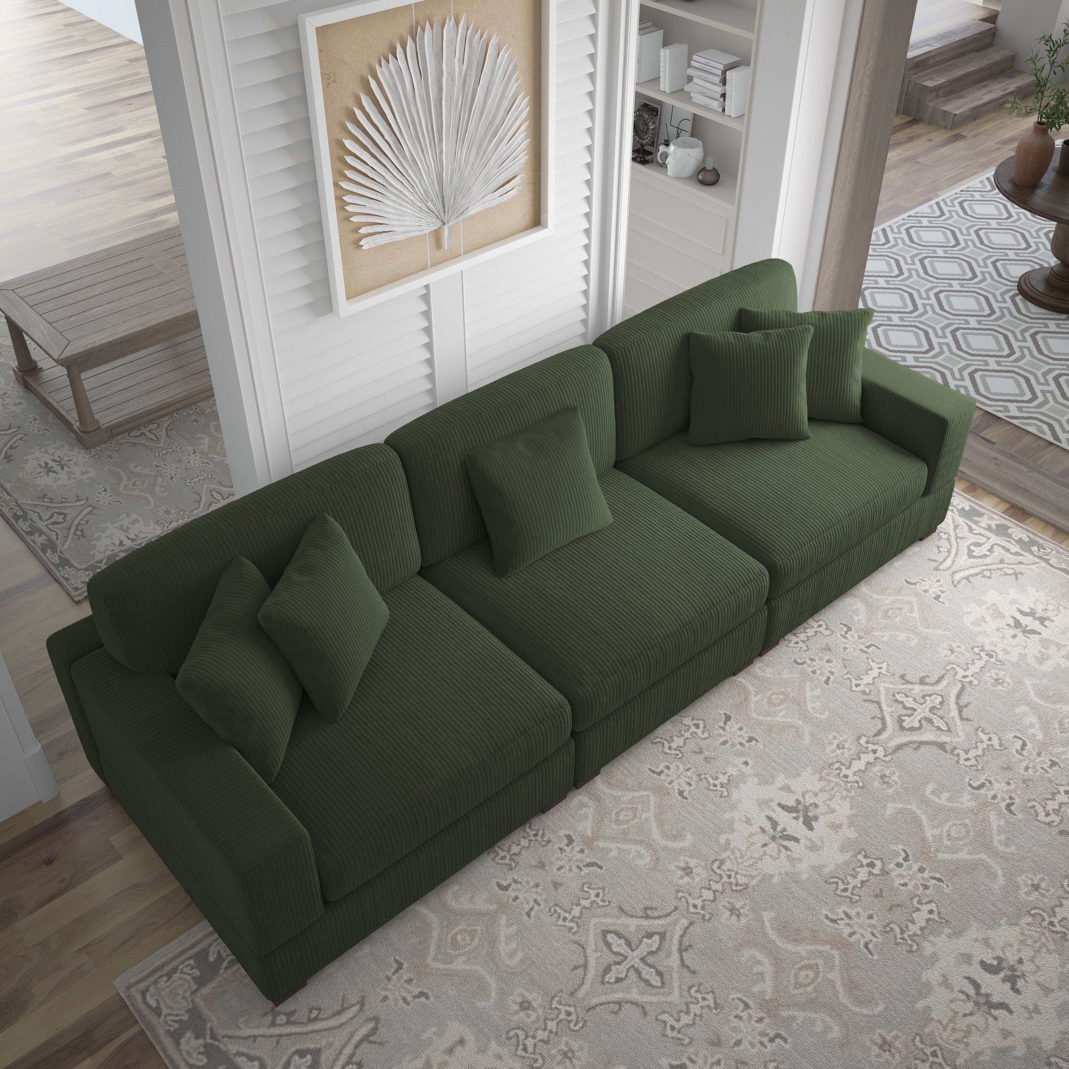 Corduroy Couch Modular Sectional Sofa with Pillows
