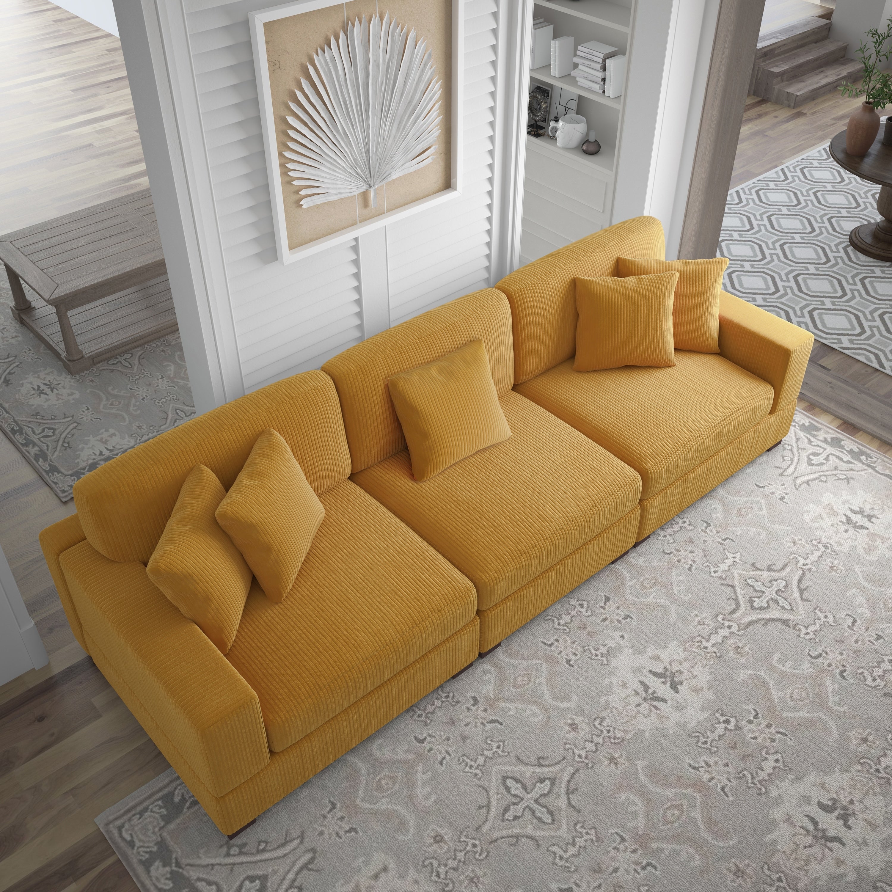 Corduroy Couch Modular Sectional Sofa with Pillows