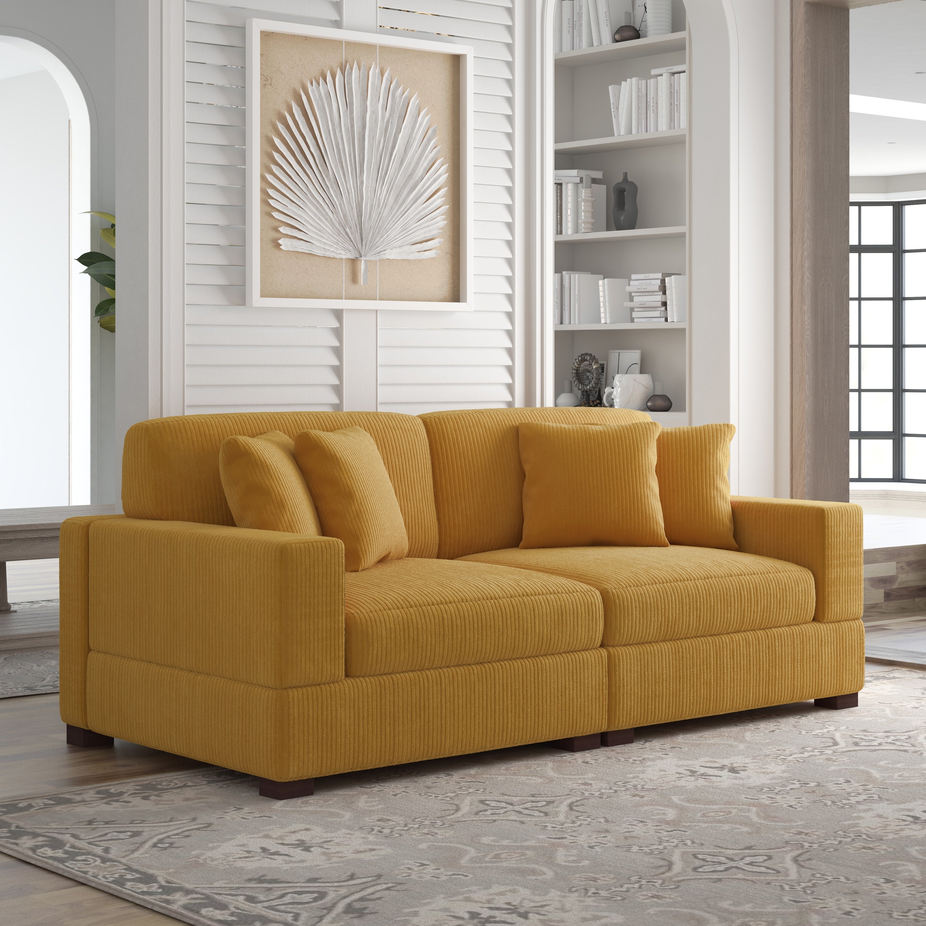 Corduroy Couch Modular Sectional Sofa with Pillows