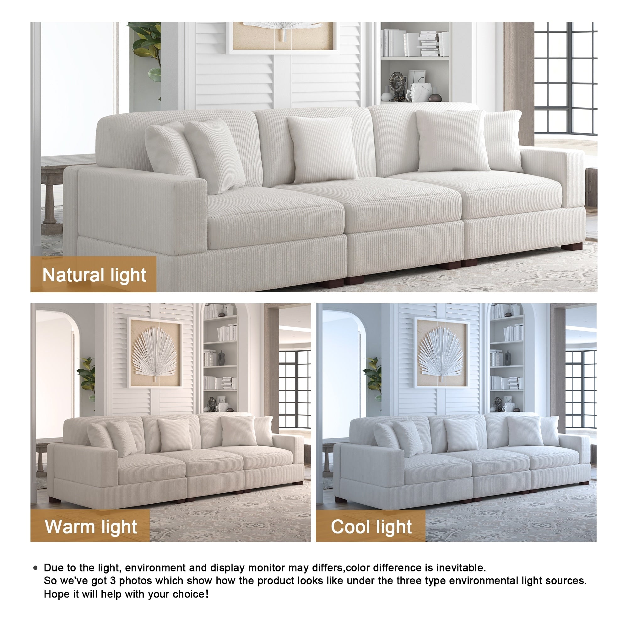 Corduroy Couch Modular Sectional Sofa with Pillows