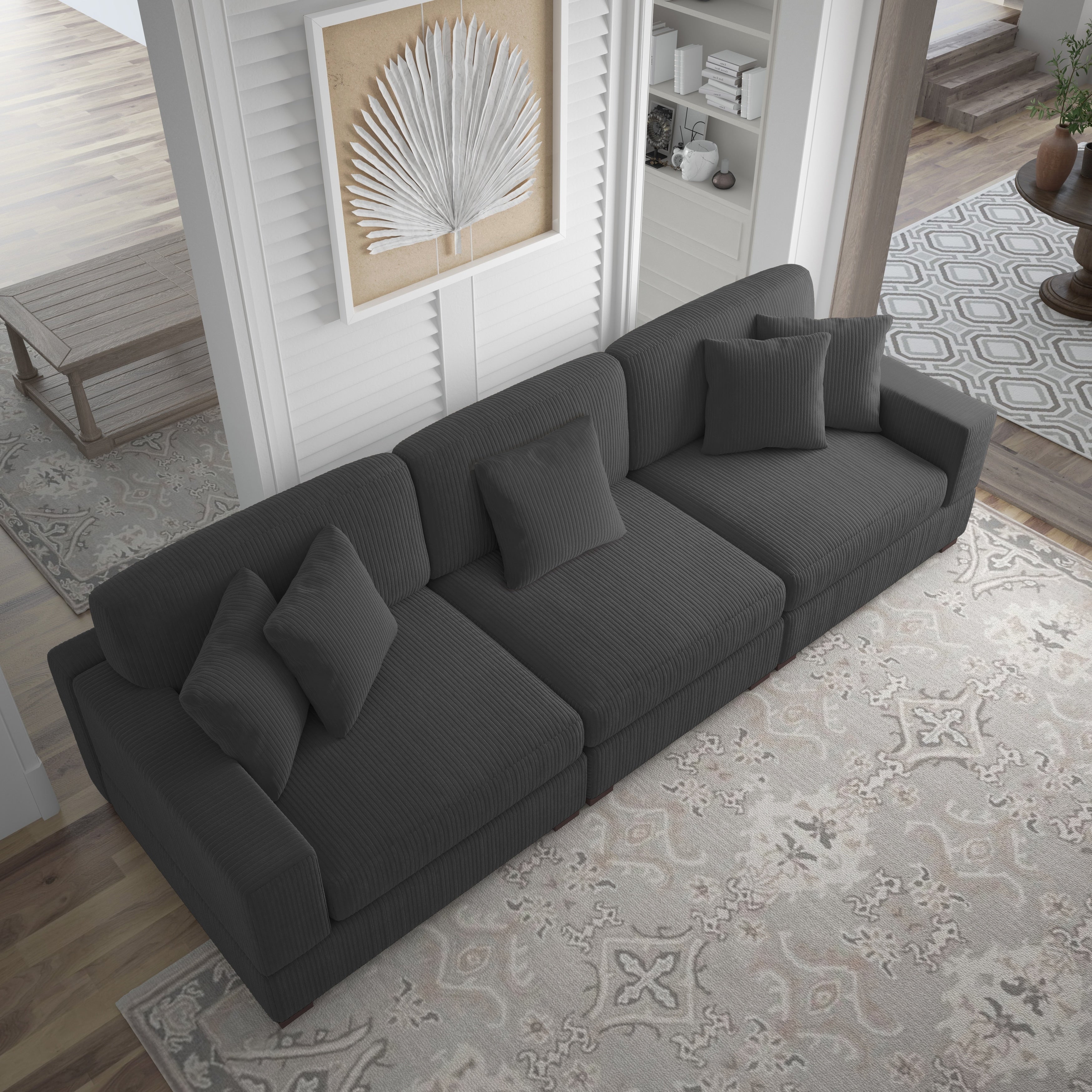 Corduroy Couch Modular Sectional Sofa with Pillows