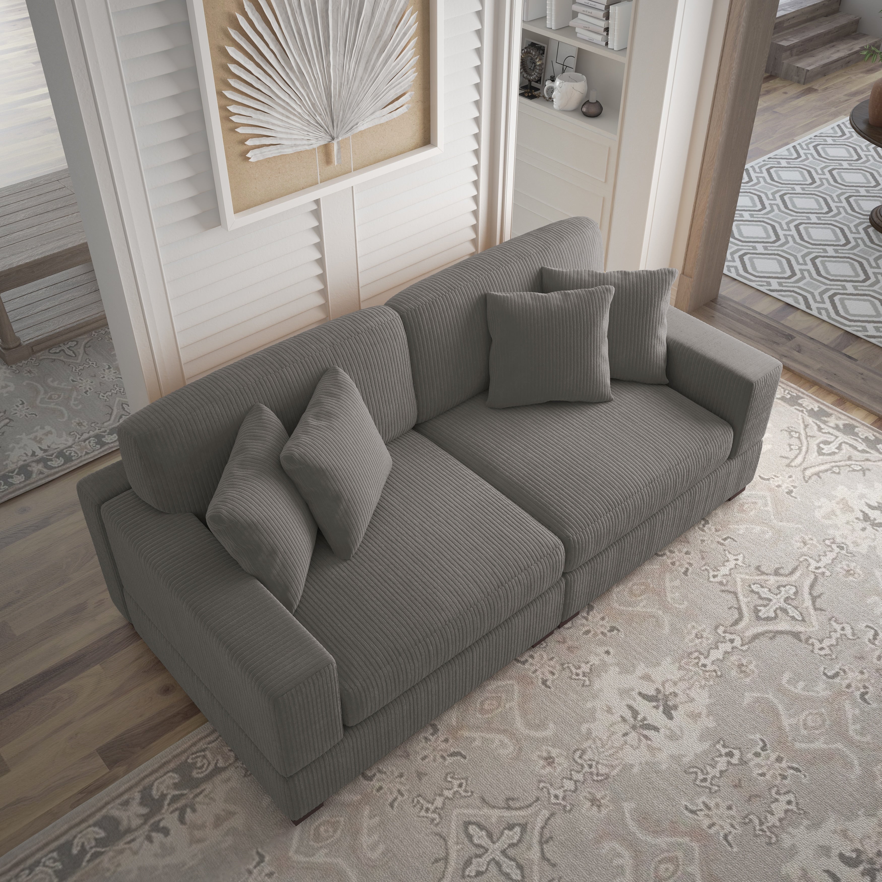 Corduroy Couch Modular Sectional Sofa with Pillows